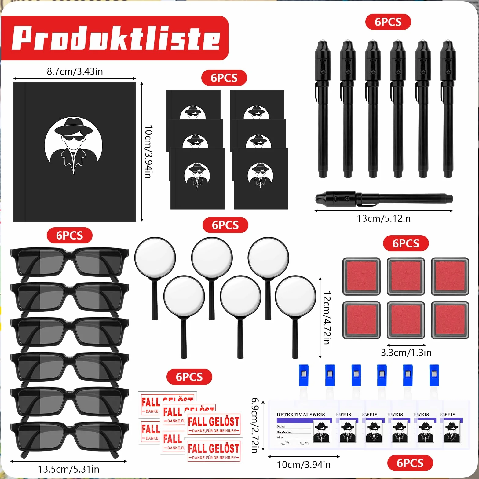 SelfTek 48 PCS Détective Pinata Anniversaire, Kit Espion Enfant avec Lunettes D'agent, Stylo Secret, Carnet De Notes, Loupe, Carte De Détection, Cadeaux De Jeu De Détective