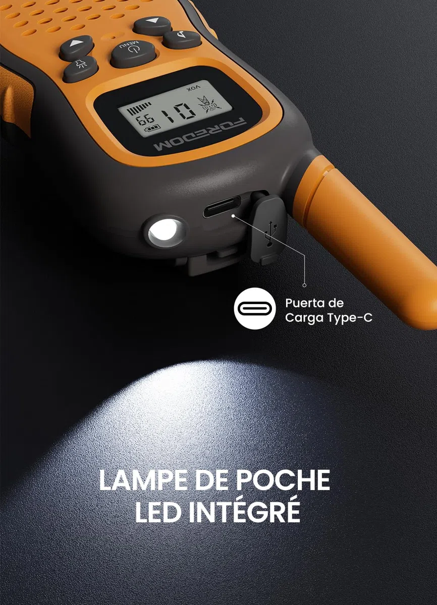 FOREDOM Talkie Walkie Enfants Rechargeable, Talkie-Walkie Longue Portée pour Garçons & Filles de 3-12 Ans avec Lampe, Lot de 2 - Orange