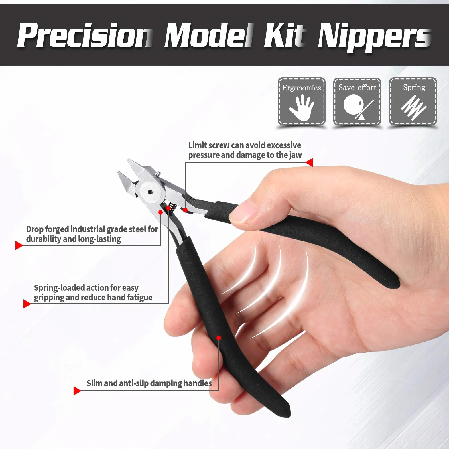 SPEEDWOX Pince à lame unique de 12,7 cm – Outils de modélisme en plastique noir avec bloc de polissage pour réparation et fixation