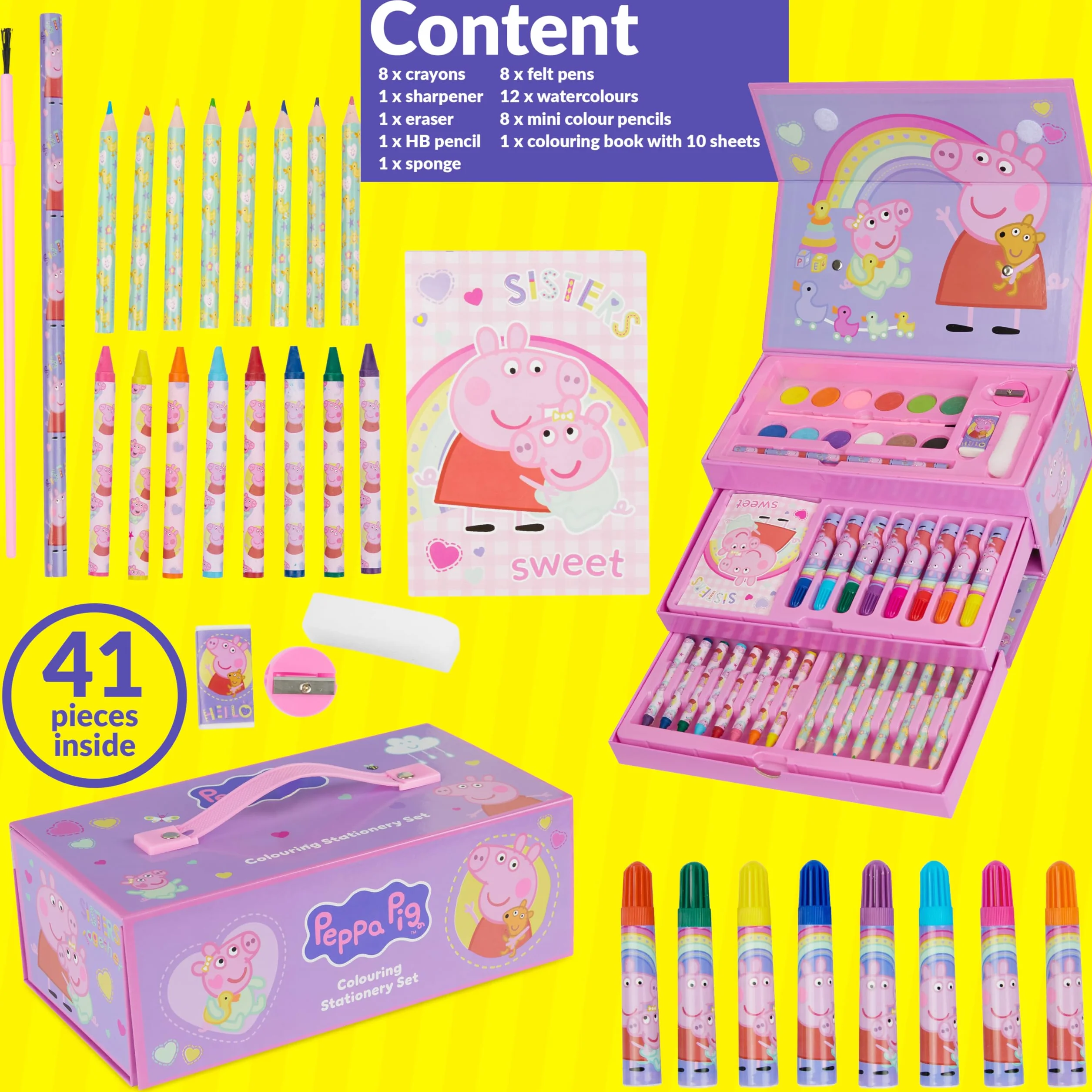 Peppa Pig Kit Dessin Coloriage et Peinture, Coffret Créatif Fille, Mallette Enfant d'Art de 30 Pièces, Fournitures de Loisirs Créatifs, Cadeau Fille