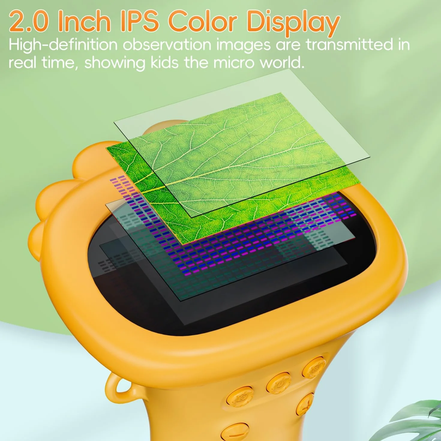 Microscope numérique pour Enfants, écran IPS de 2 Pouces, Rechargeable, SGAINUL grossissement 1000x, Microscope Enfant Portable, 8 lumières LED, Convient aux Enfants de 3 à 8 Ans（Orange）