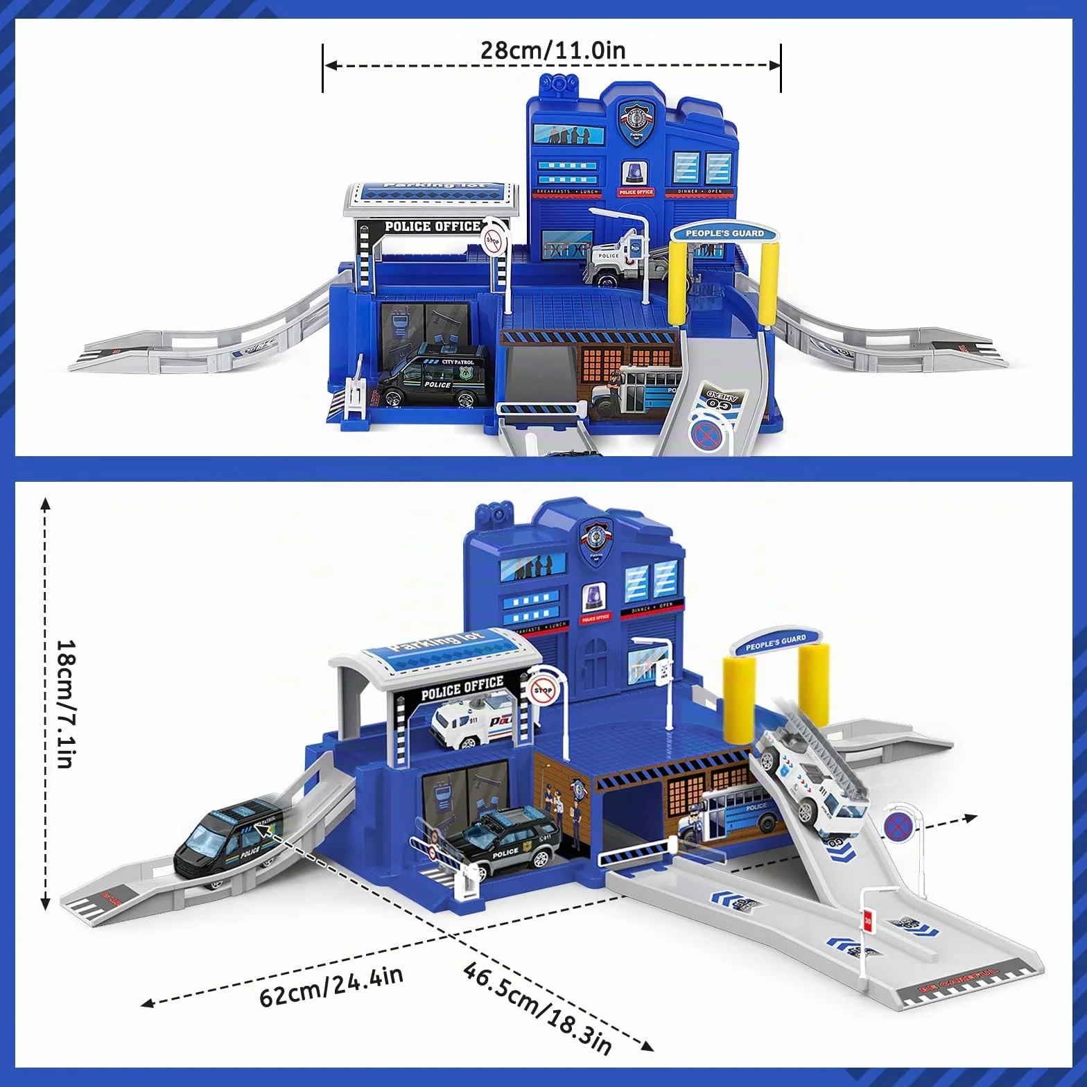 deAO City Poste de Police, Jouet de Construction avec Bâtiment de Bureau, Véhicules de Police, Hélicoptère, Camion, City Police Station avec Voiture de Police, Cadeau pour Garçons et Filles de 6 Ans+