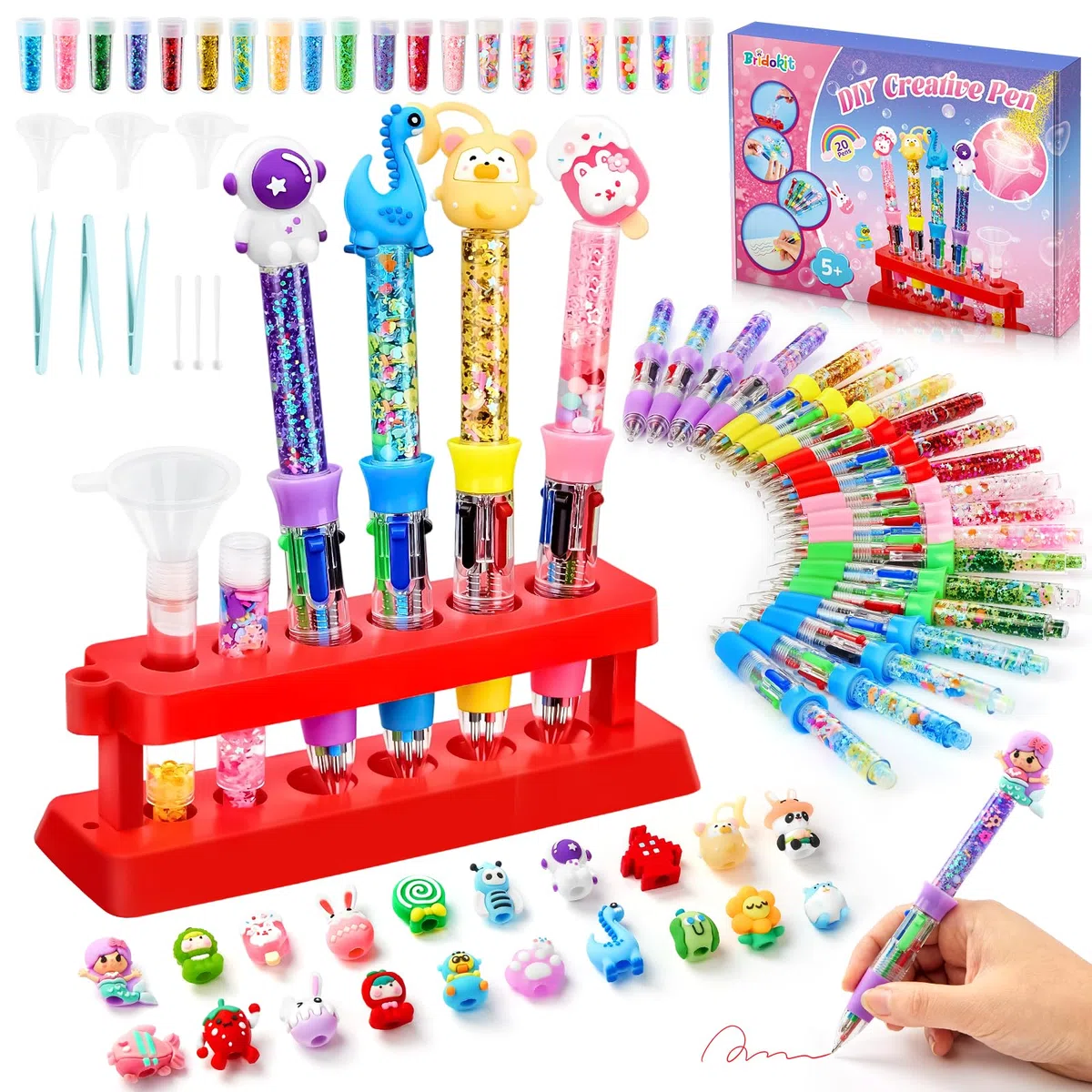 Fabrique a Stylo avec 70+ PCS, Kit de Fabrication de Stylos Artisanaux pour Enfants, 20 Kits de Stylos à Bille Rétractables Personnalisés, Cadeau Fille 5 6 7 8 9 10 Ans