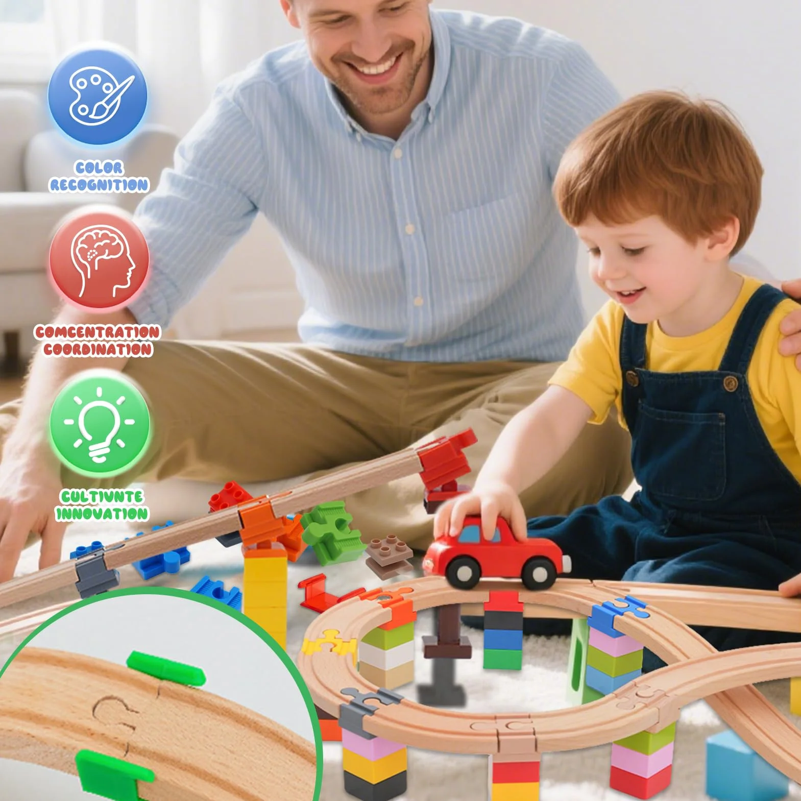 Shinybox Lot de 40 Adaptateurs de Rail en Bois, Accessoires Connecteurs de Rail en Plastique, Rallonge Train pour Circuit Bois