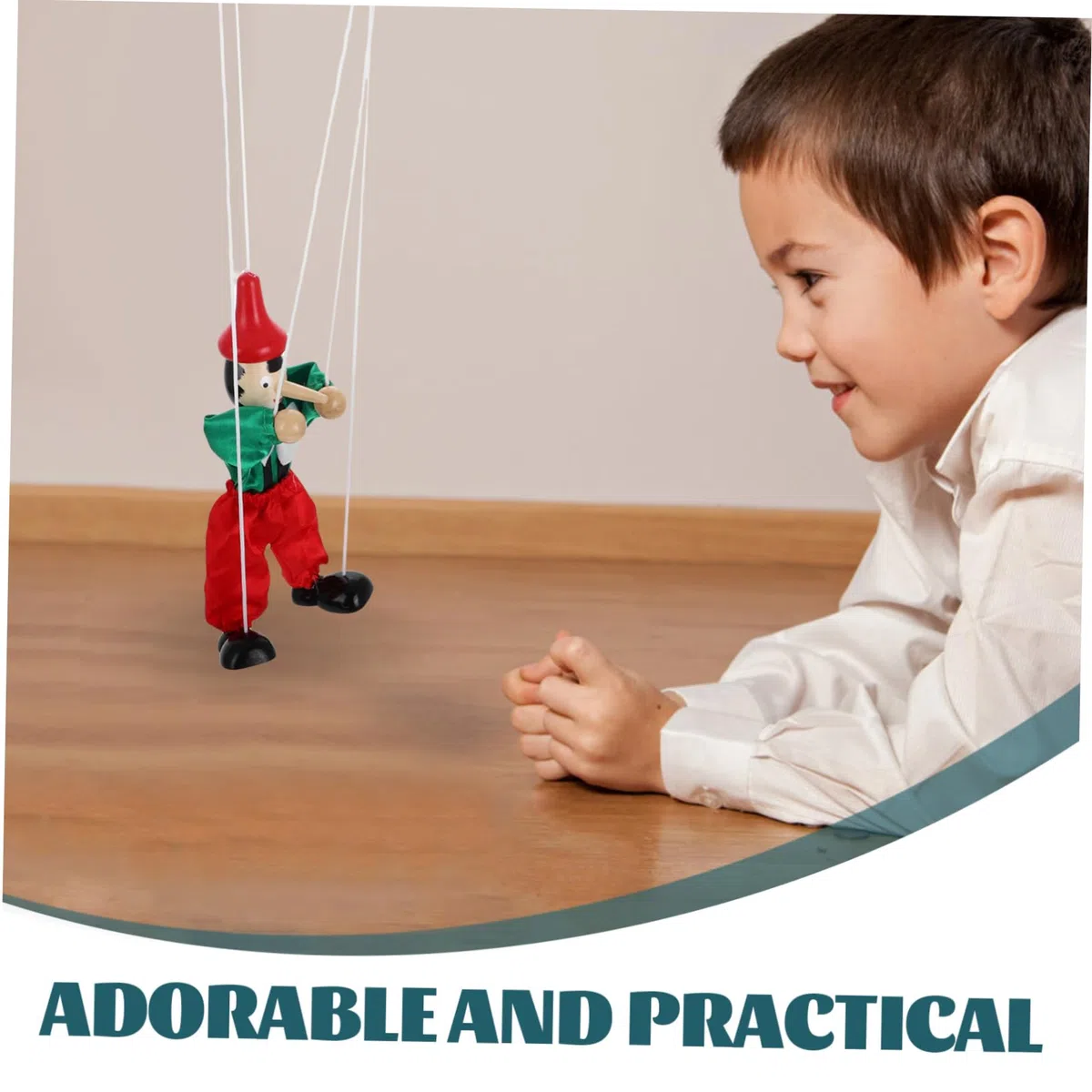 KICHOUSE Marionnette À Tirer en Bois 24Cm Jouet Interactif pour Enfants Théâtre Créatif Et Collection