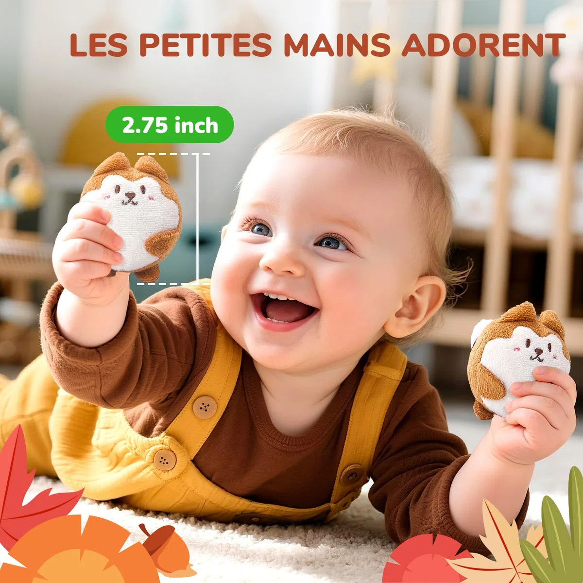 JoyCat Jouet Bebe 6-12 Mois, Cabane en Peluche avec 5 Écureuils, Hochet, Miroir, Jouet Sensoriel Montessori Bébé 6 Mois, Cadeau Bebe Enfant Garçon et Fille 1 an