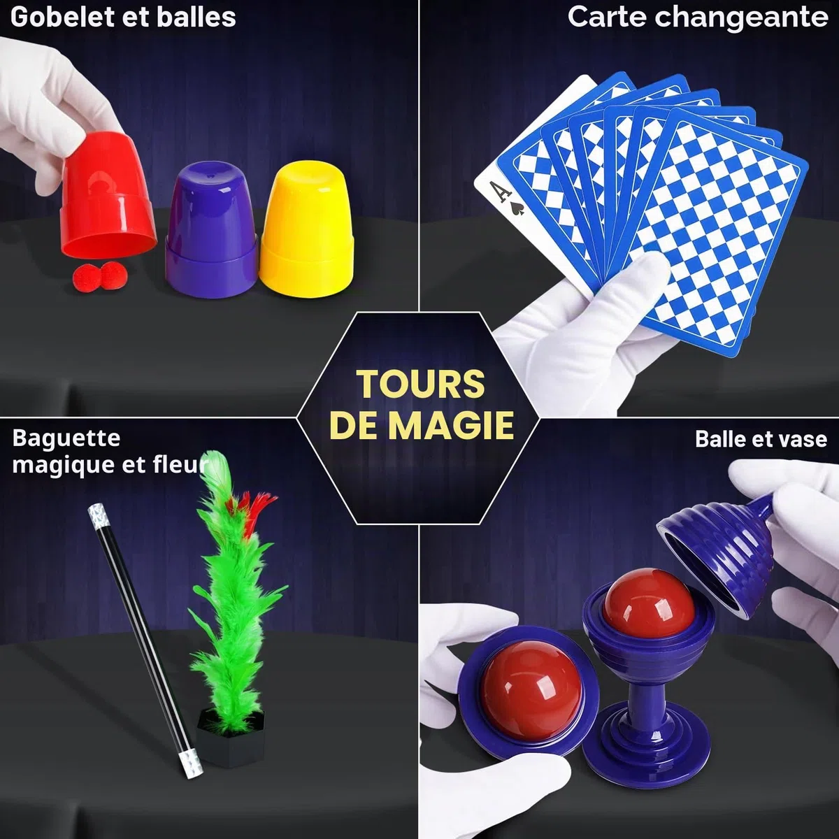 DINORUN Magie Jeux-Coffret Magie Enfant avec Chapeau Magique & Instructions & Déguisement de Magicien pour Enfants – Jeu de Rôle, Cadeaux Enfant 6 7 8 9 10 11 12 Ans