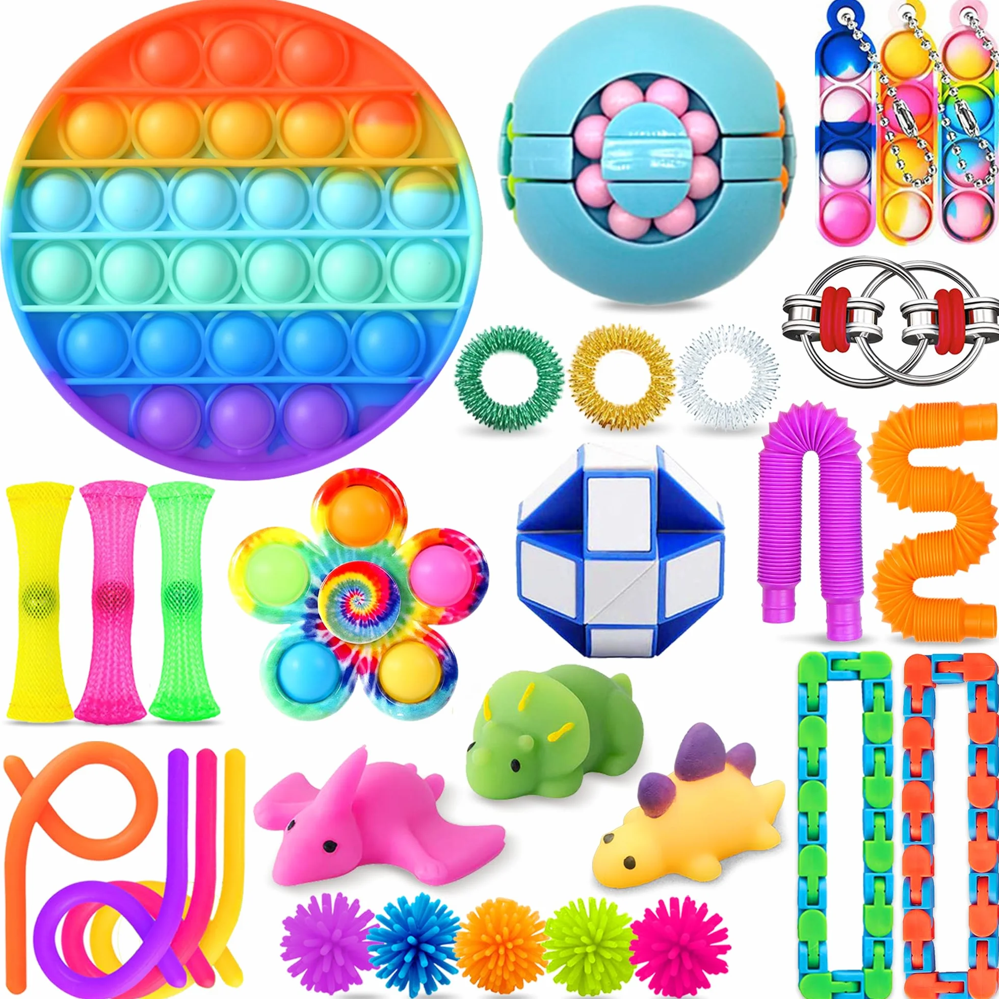 Chennyfun Fidget Sensory Toy Set, 30PCS Jouet Anti-Stress Kit, Fidget Cube Jouets Anti-Stress Jouet à soulagement du Stress, Mochi Toys, pour Enfants avec Soulagement de l'anxiété,Autisme et TDAH
