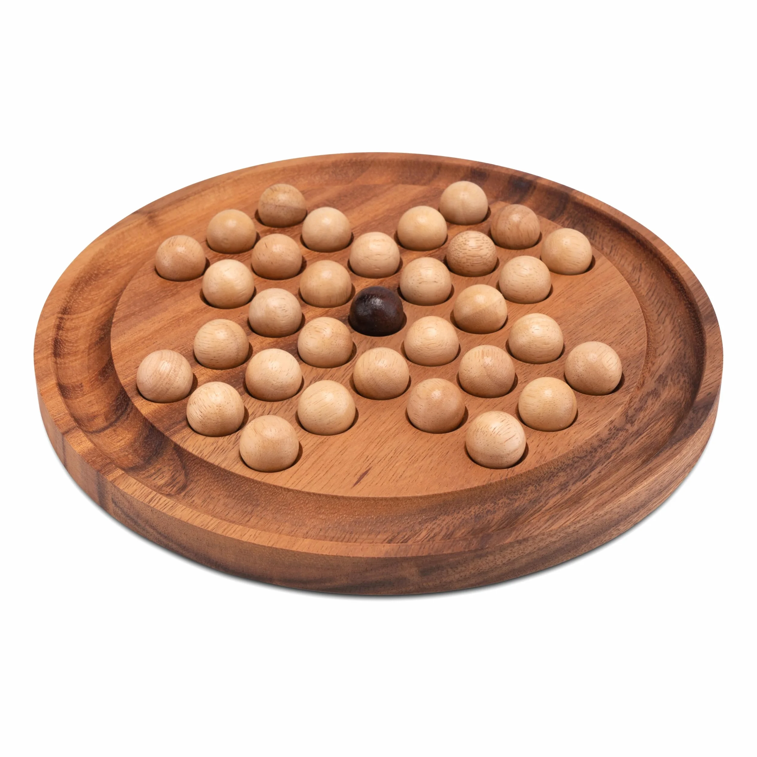 LOGOPLAY Solitaire - Taille XL - Rond avec boules - Diamètre : 26 cm - Solitaire - Jeu de réflexion - patience - Jeu de logique en bois de graines