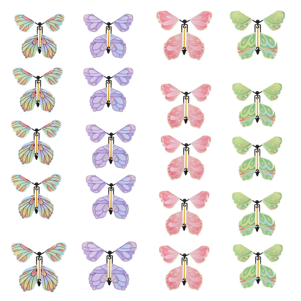COMNICO Lot de 20 cartes en forme de papillon volant avec bande en caoutchouc - Papillons surprises dans le livre - Créez votre propre papillon magique - Cadeau surprise d'Halloween et de Noël (coloré