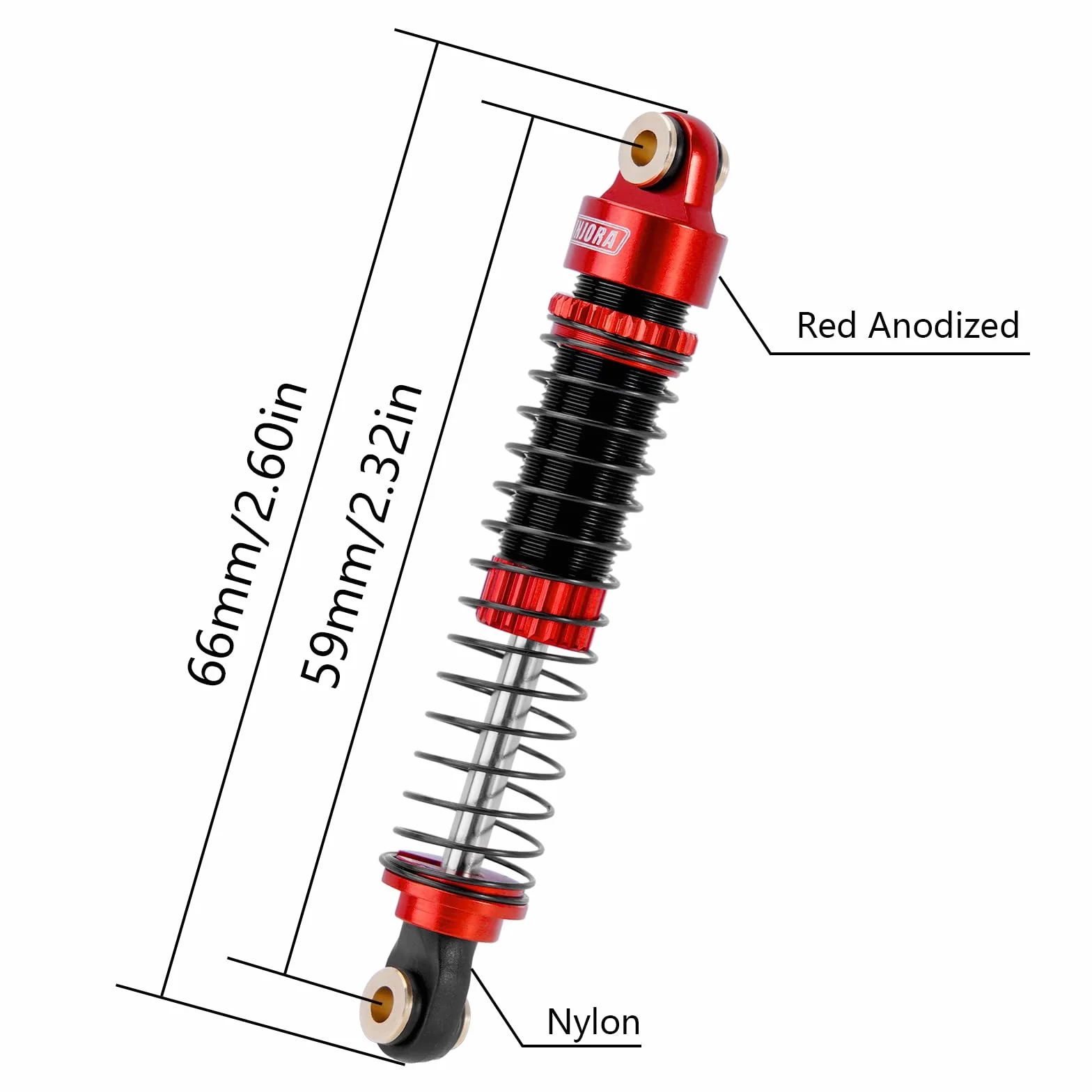 INJORA 59MM Amortisseurs LongThreaded Amortisseur Huile Amortisseur pour TRX4M K10 High Trail Upgrade 1/18 RC Crawler,Rouge
