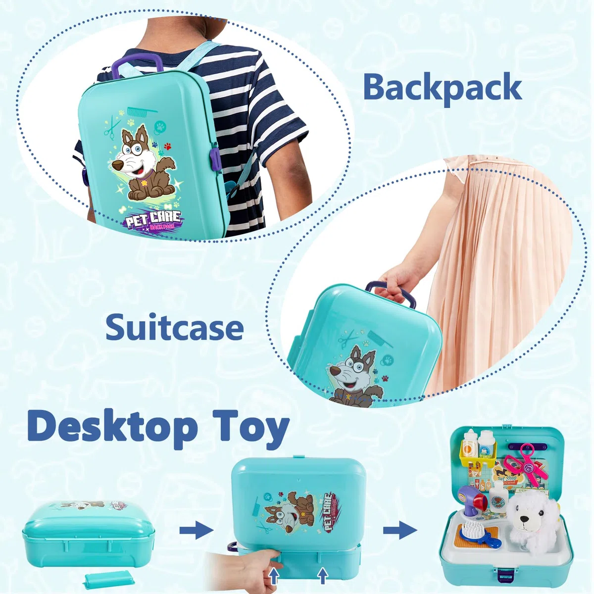HERSITY Jouet Vétérinaire Sac À Dos avec Peluche Chien Jeux D'imitations Cadeau pour Enfants Garçons Filles 3 4 5 6 Ans