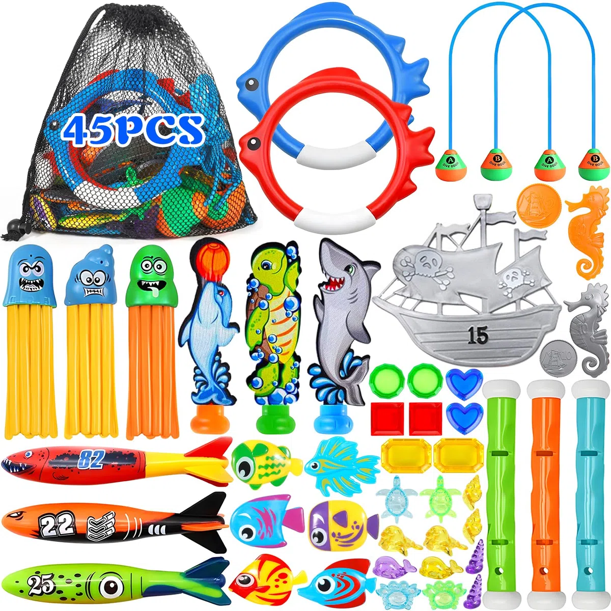 46pcs Jouet de Plongée, Jouets de Natation pour Piscine de Plongée, Jeux d Eau Exterieur pour Enfantsé