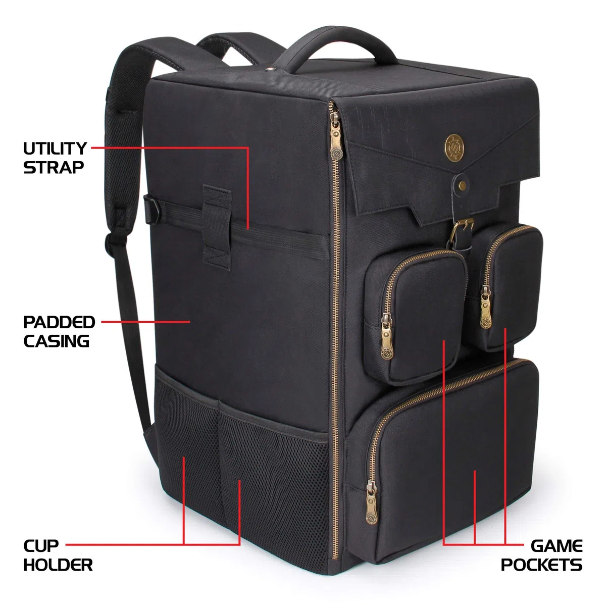 ENHANCE Sac à Dos Jeux de Société avec Sangles d'Epaule Rembourrées, Poignée de Transport et Poches pour Accessoires pour Dés, Jeux de Cartes et Plus - Convient aux Jeux de Société de Toutes Tailles