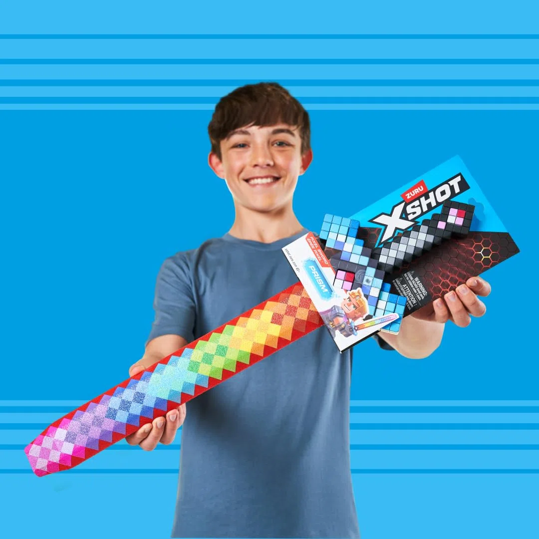 XSHOT Épée Pixel de Jeu de Rôle (4PK) de ZURU – Épée en Mousse avec Design Pixélisé et Poignée Plastique, Jouet de Jeu de Rôle Léger et Sûr pour Enfants 6+, Multicolord2