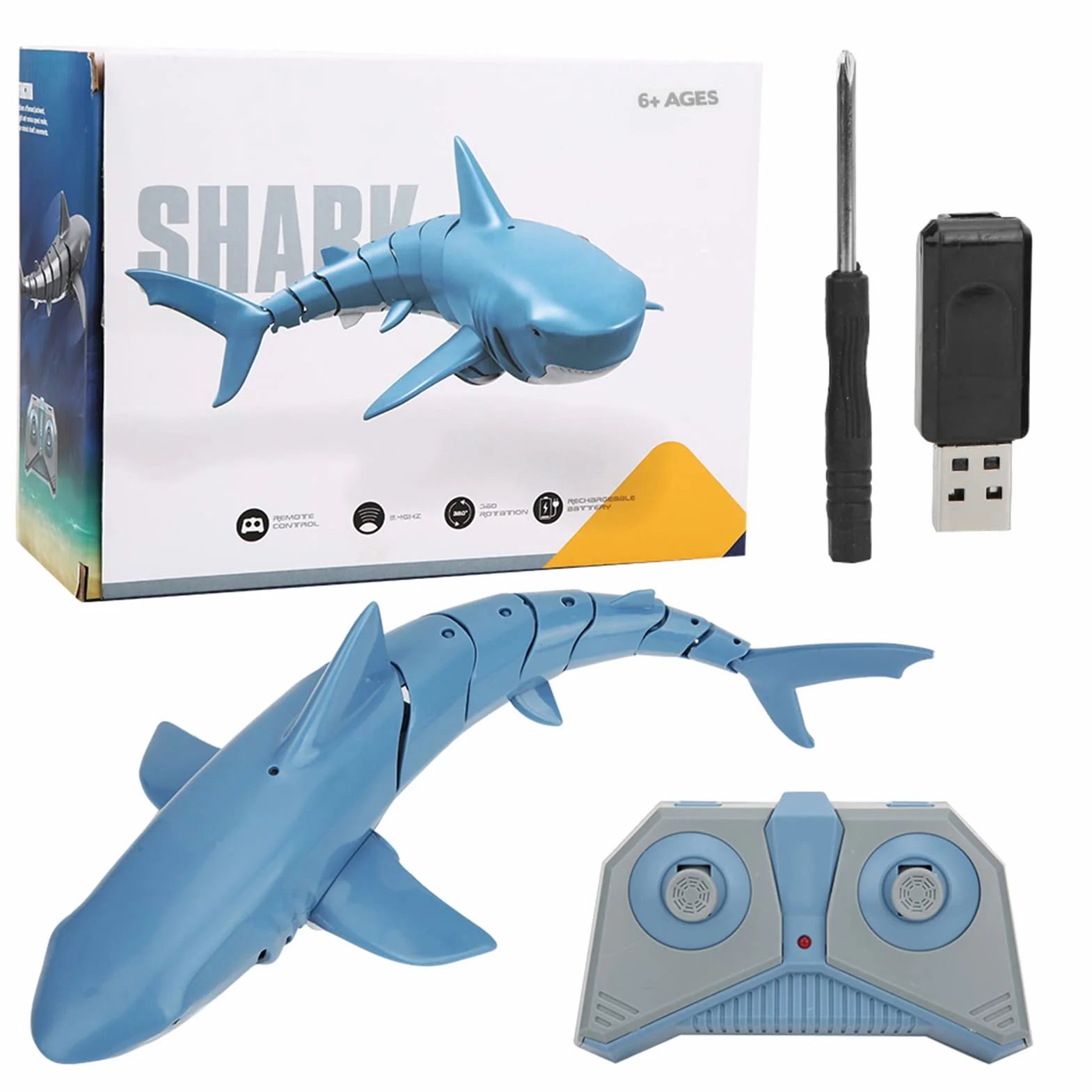 VGEBY Poisson télécommandé 2,4 GHz, Bateau de Piscine étanche Rechargeable par USB avec Queue Flexible, pour Les Enfants (Blue)
