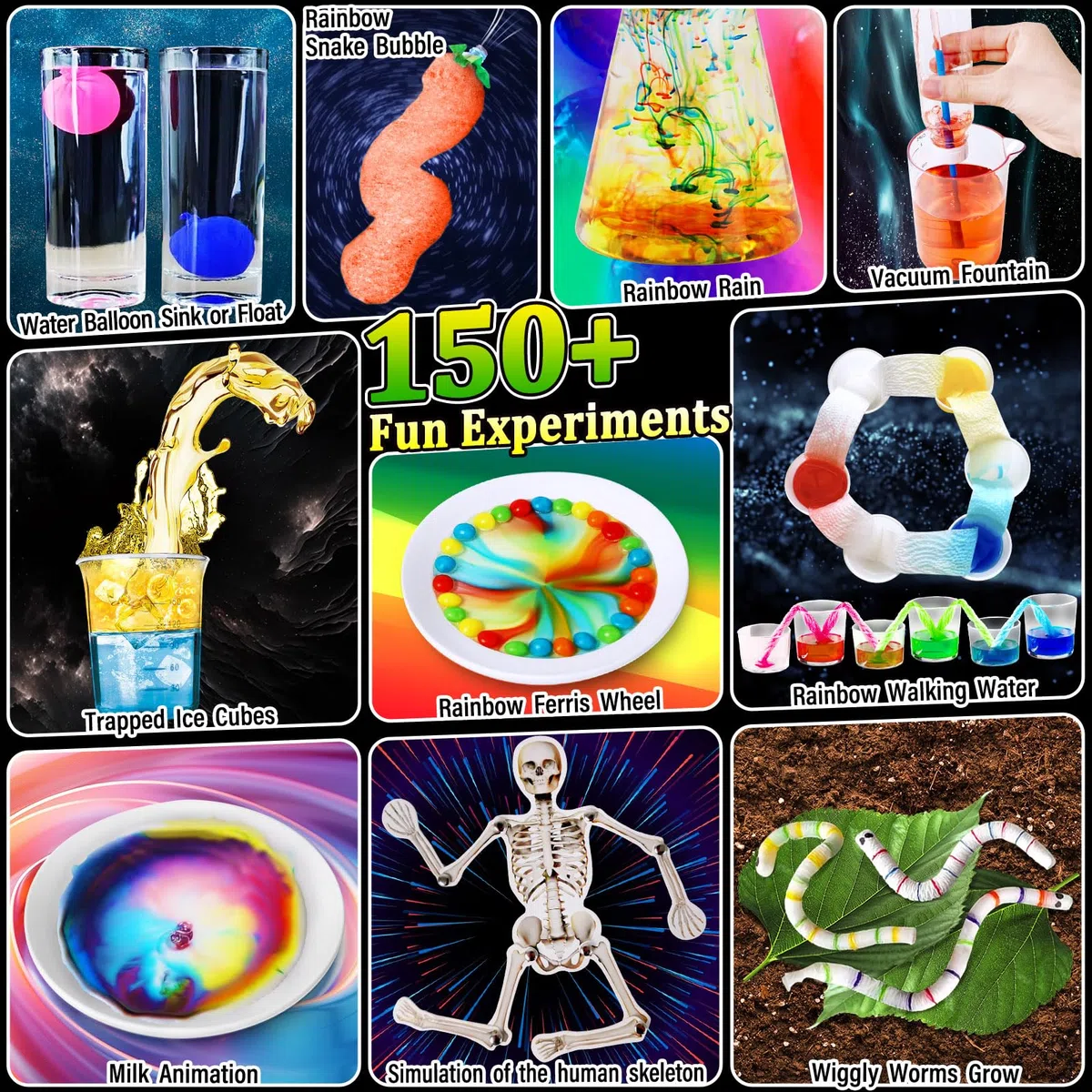 PATIFEED 150 Expériences Scientifique Chimie Enfants, Activités Laboratoire, Kits Éducatifs et Jeux Science, Éruptions Volcanique, Idées de Cadeaux d'anniversaire pour Garçons et Filles
