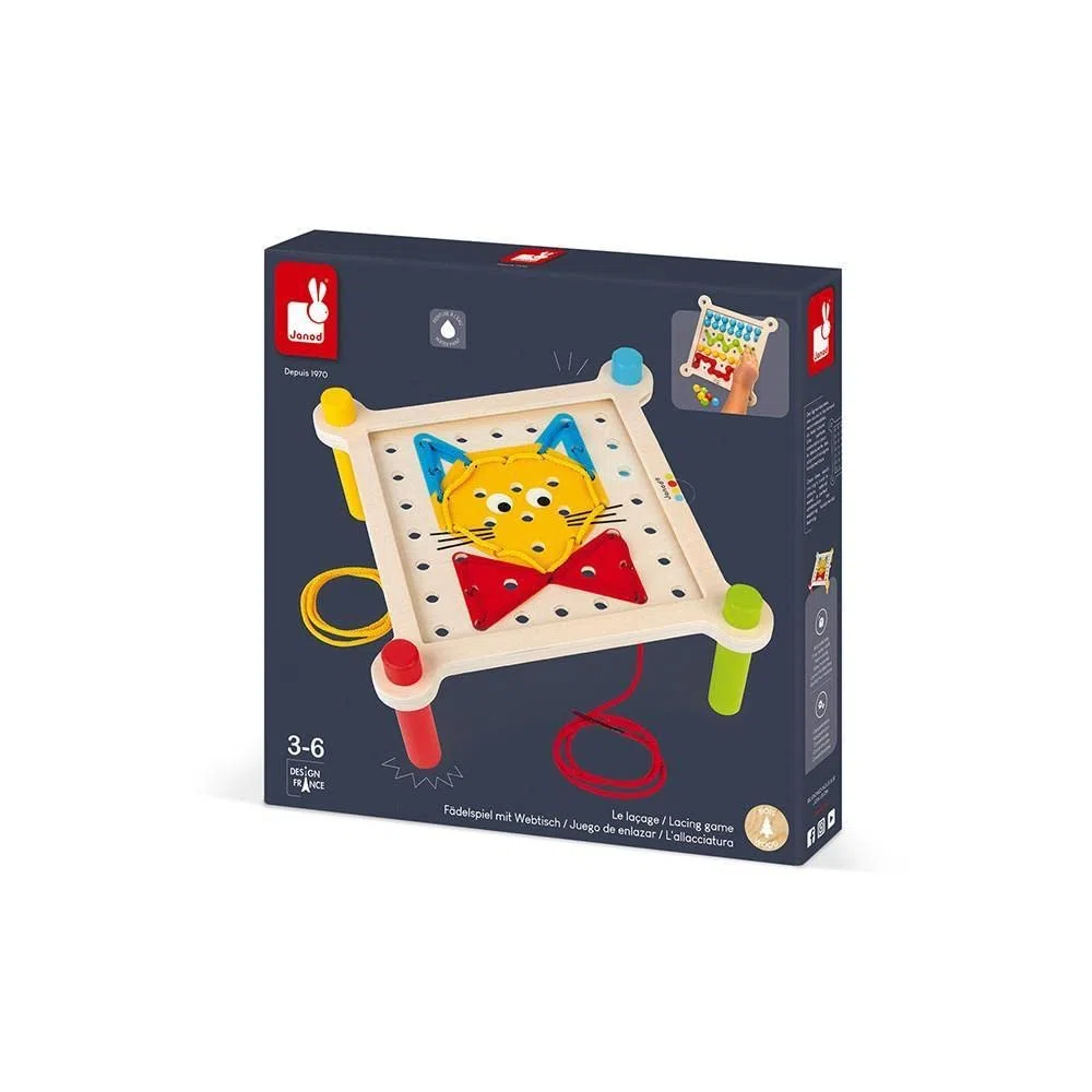 Janod - Essentiel - Le Laçage - Jeu Educatif Premier Âge en Bois - Dextérité et Créativité - Evolutif - Peinture à l'eau - Dès 3 Ans, J05064