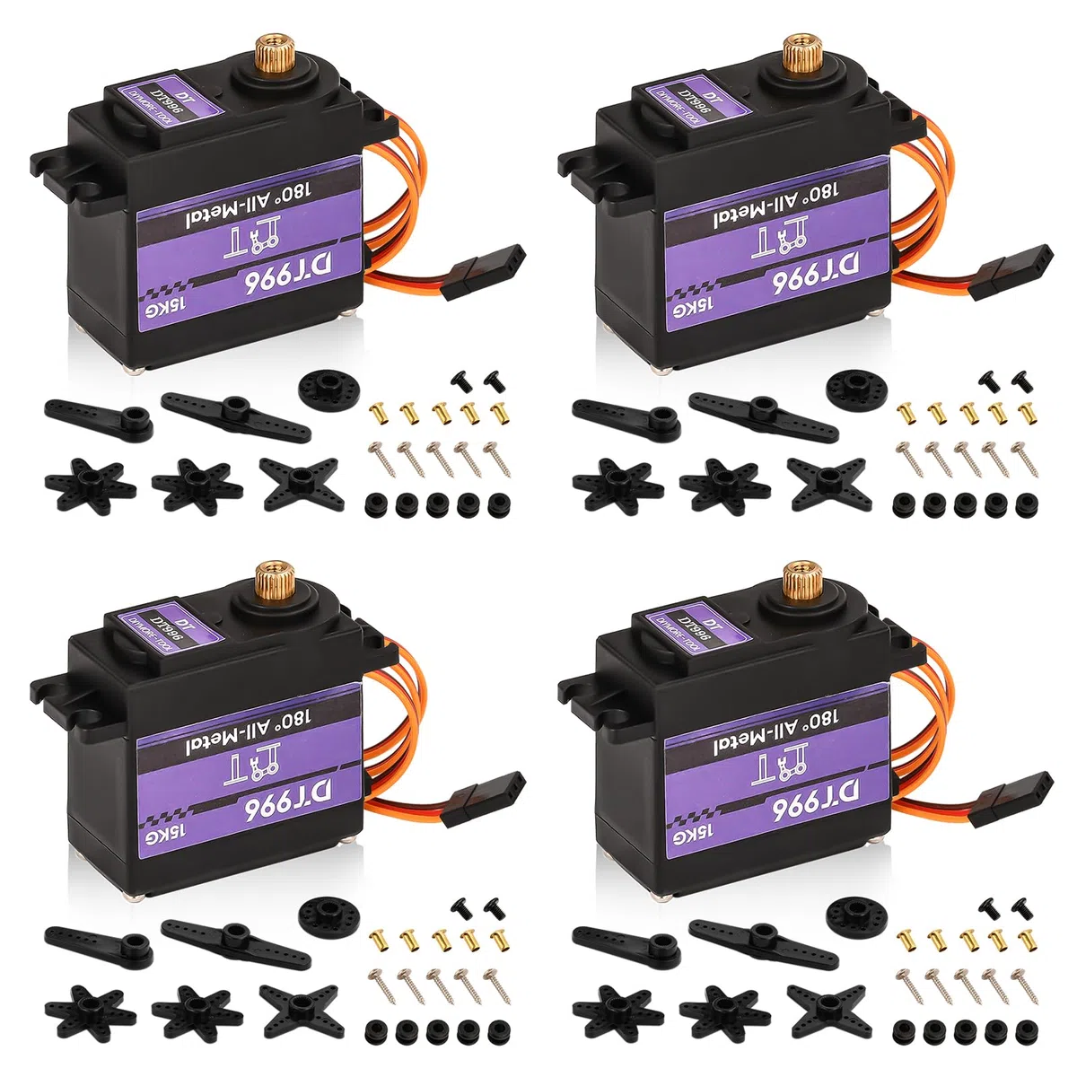Servomoteurs à 180 degrés 15 kg Servo numérique avec boîte de vitesse en métal à couple élevé Servo moteur RC, 6V, pour voiture RC 1/10 1/8 Avion Bateau Robot Hélicoptère [4PCS]