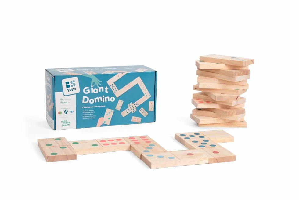 BS Toys Dominos En Bois De Couleur GA278 - Jeu De Dominos En Bois - Jeu D'Intérieur Et D'Extérieur - Jeu En Bois Pour Enfants - Dominos Extra-Large - 28 Pièces - 18 X 7,5 X 1,5 cm