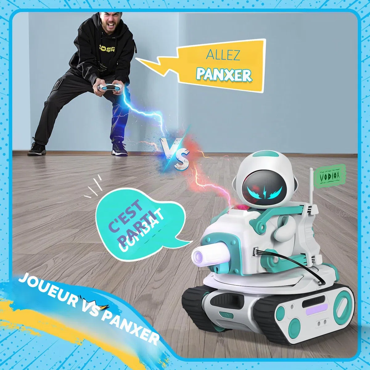 ENERGIZE LAB Panxer - Réservoir de bataille RC pour robot Eilik, jouet de voiture Crawler avec lumières LED et télécommande 2,4 GHz, cadeaux pour garçons et filles, Eilik non inclus dans cet article.