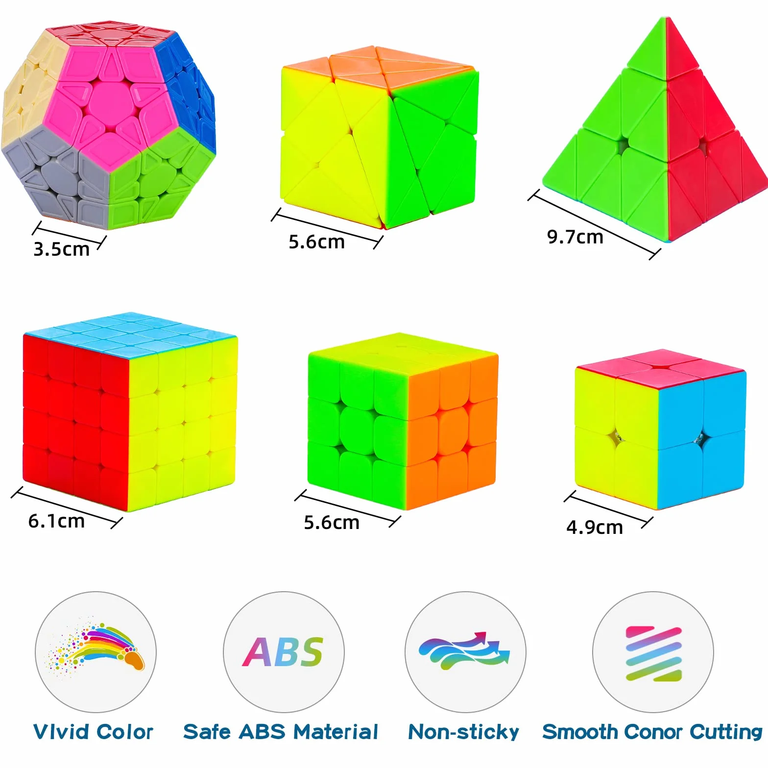 Coolzon Speed Magic Cube Ensemble, 6 Pack Cube Magique 2x2x2 3x3x3 4x4x4 Pyraminx Megaminx Skewb Cube Magique sans Autocollant en Douceur Jouet pour Enfants et Adultes, Noël, Anniversaire