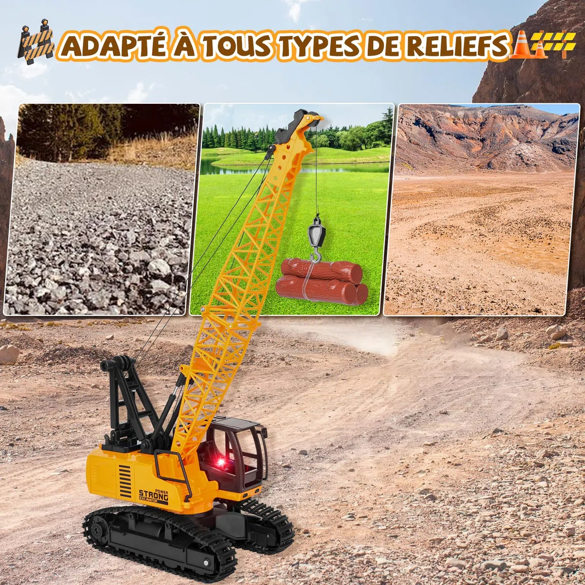 Charmofun Grue Telecommandée, Gruejouet Enfant à 12 Canaux, Jouet Grue avec Lumières et Sons Réalistes, Noël Fête des Enfants Cadeaux d'anniversaire pour Enfants