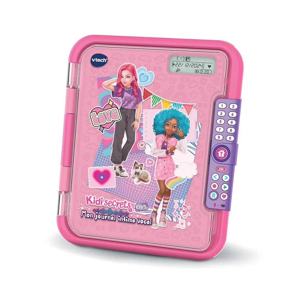 VTech - KidiSecrets 365 Mon Journal Intime Vocal Rose, Journal Intime Électronique avec Code, Micro Enregistreur, Carnet Secret, Feutre et Jeux, Cadeau Enfant de 5 Ans à 12 Ans - Contenu en Français