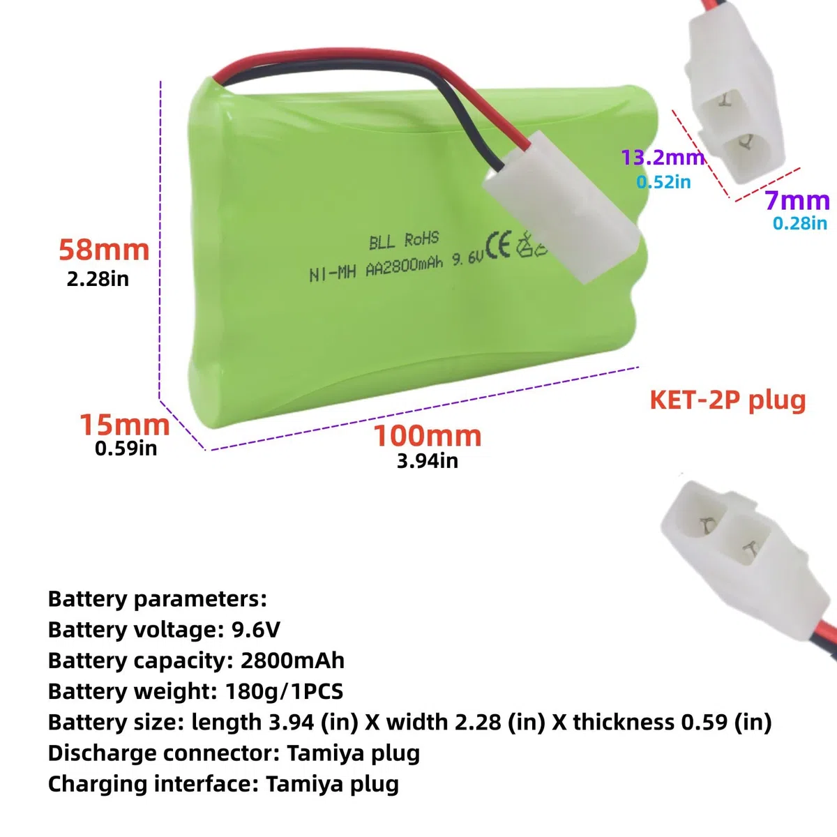 9.6V 2800mah AA Batteries Rechargeables avec Prise Tamiya et câble de Chargement USB pour Voitures-Jouets RC Camions Chars Véhicules d'ingénierie Bateaux