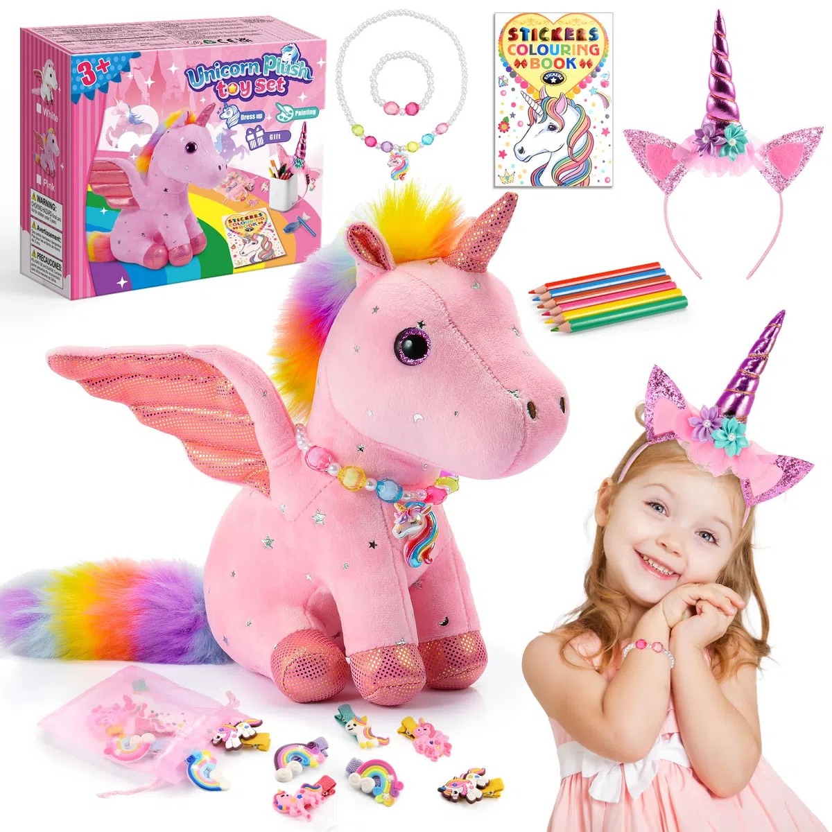 EUCOCO Peluche Licorne Cadeau Fille 3-6 Ans, Jouet Fille Licorne Peluche Loisirs Créatifs Fille 3-6 Ans Anniversaire Cadeaux de Pâques Kit Bracelet Fille Jouet Enfant 3-8 Ans