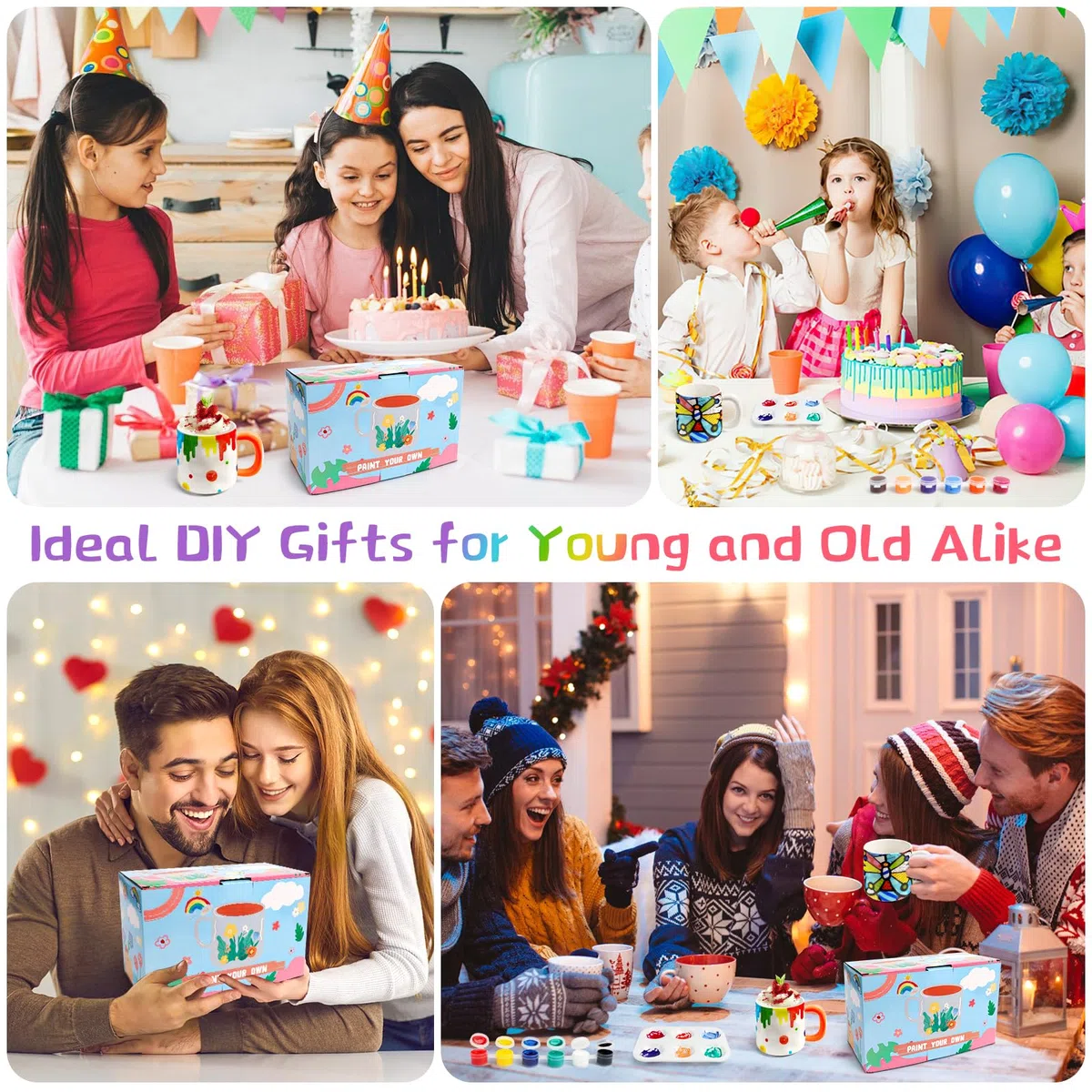 Kit de Peinture sur Céramique, 2 Tasses à Peindre en Céramique Blanche Set avec Peintures, Pinceaux et Peinture, Kit Mug Peindre Cadeau DIY, Kit de Bricolage pour Adultes et Enfants
