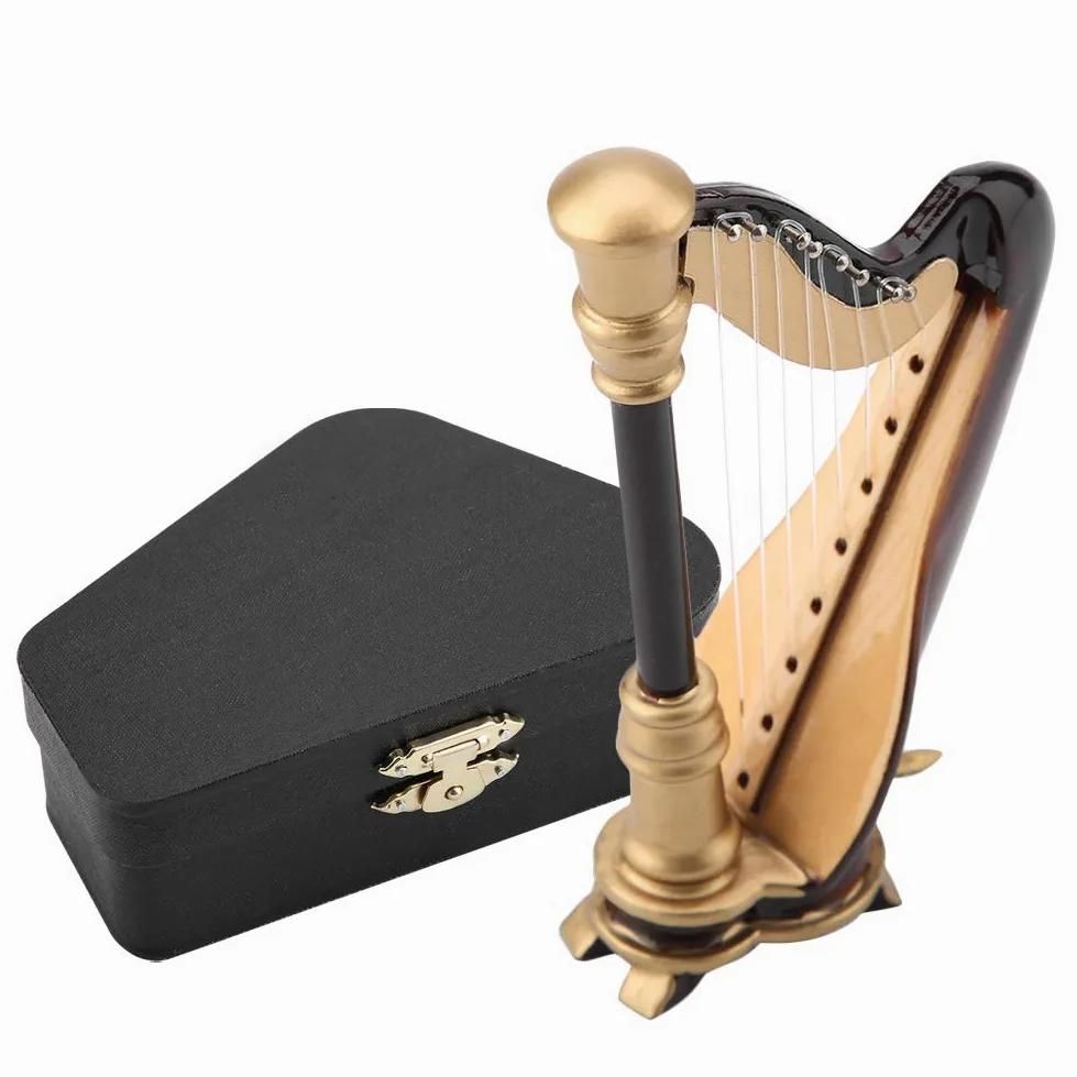 Réplique de Harpe Miniature Instrument de Musique Miniature en bois avec modèle d'instrument de boîte ornant des cadeaux de Noël pour Décoration de Salle de Musique
