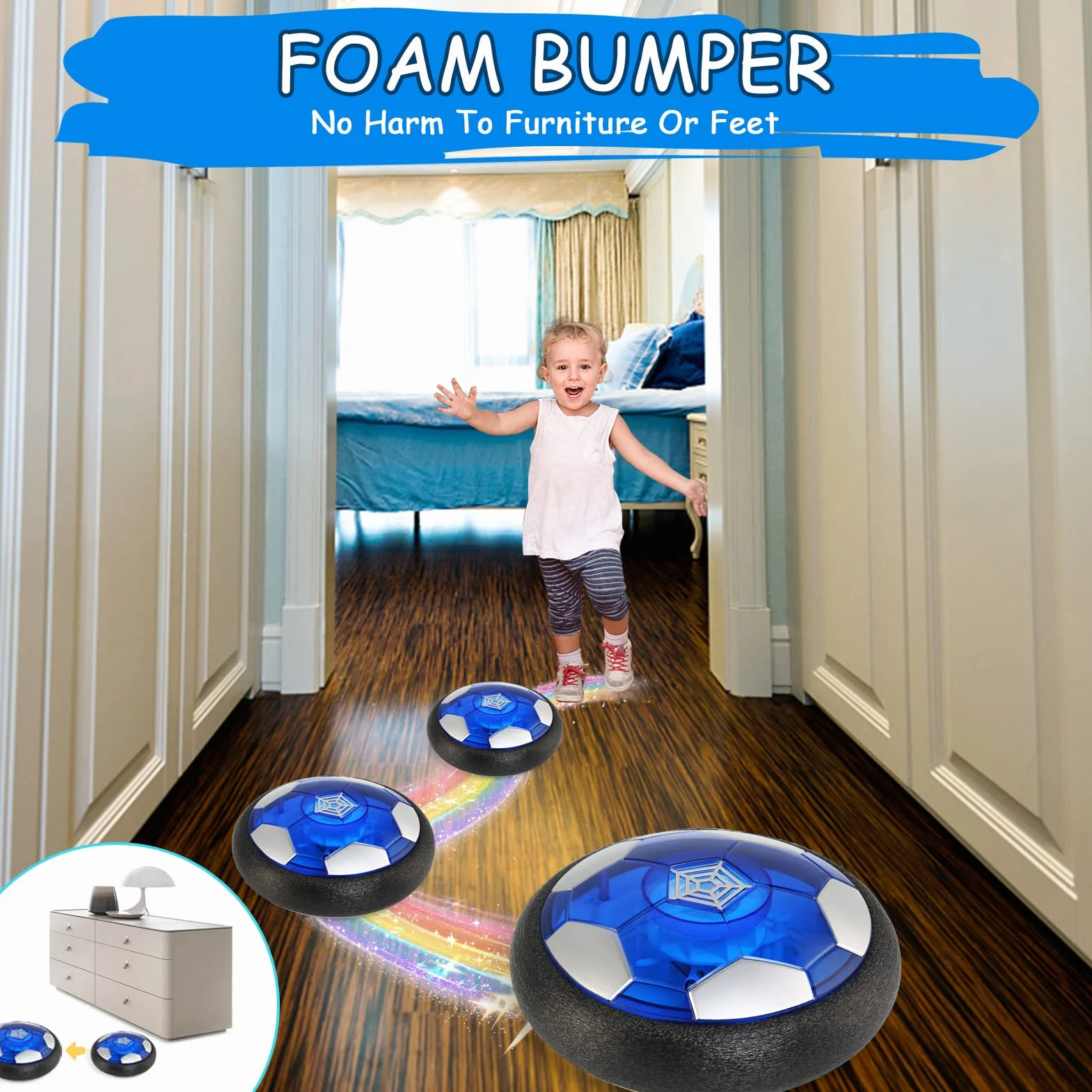 Jouet Enfant Ballon de Foot Rechargeable avec LED Lumière,Air Power Football Enfant Jouet Garçon 3 4 5 6 7 8 10 Ans,Hover Ball Cadeau Anniversaire Noël Aire de Jeu Intérieur Extérieur