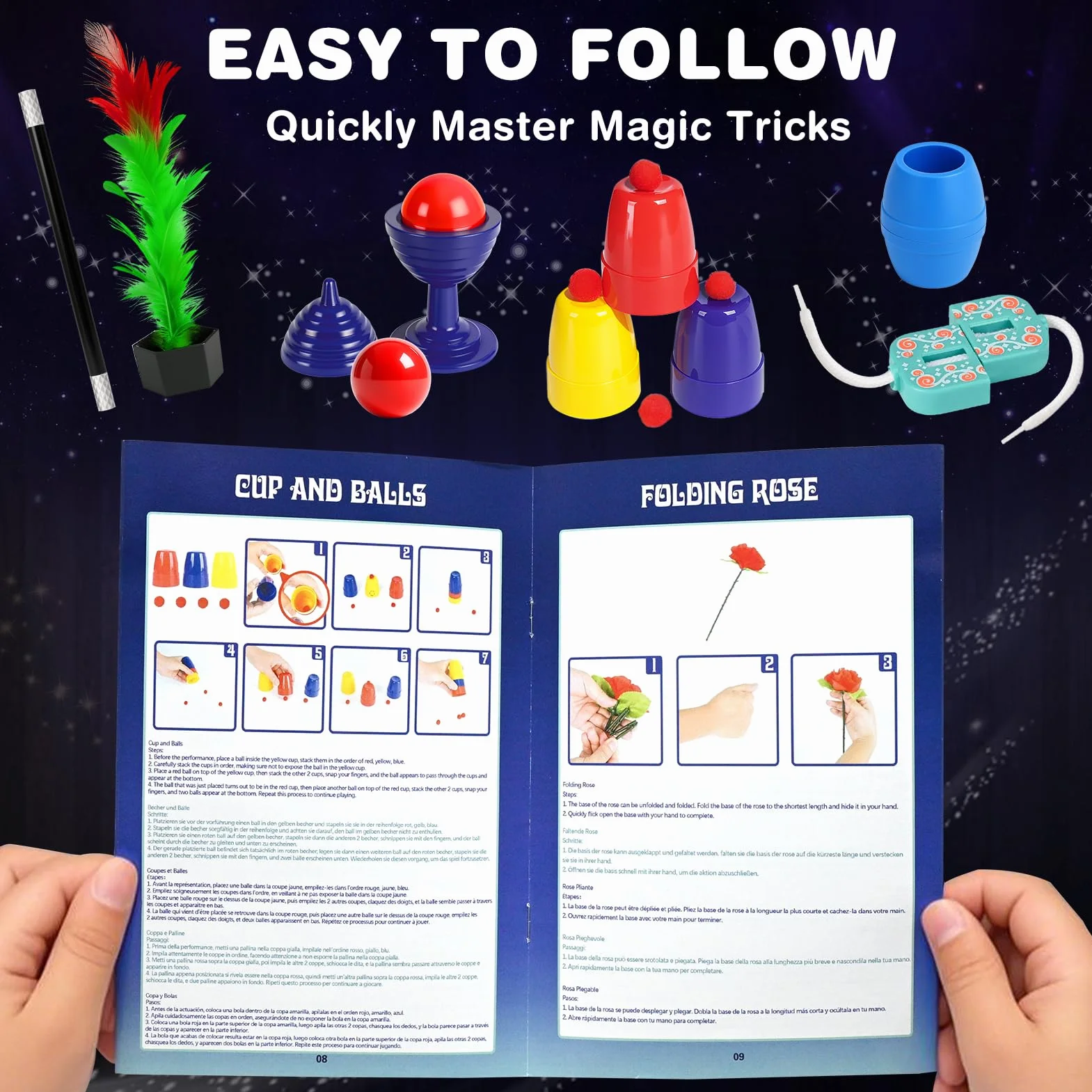 DINORUN Magie Jeux-Coffret Magie Enfant avec Chapeau Magique & Instructions & Déguisement de Magicien pour Enfants – Jeu de Rôle, Cadeaux Enfant 6 7 8 9 10 11 12 Ans
