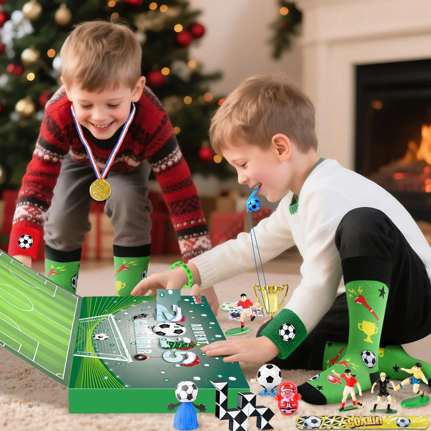 iZoeL Calendrier Avent Football Calendrier de l'Avent 2025 Enfant, Stade de Football Simulé Jouets pour 4 5 6 7 8 9 10 11 12 Ans Garçon Fille, Cadeaux Noel pour Fils Neveu Fille Frères