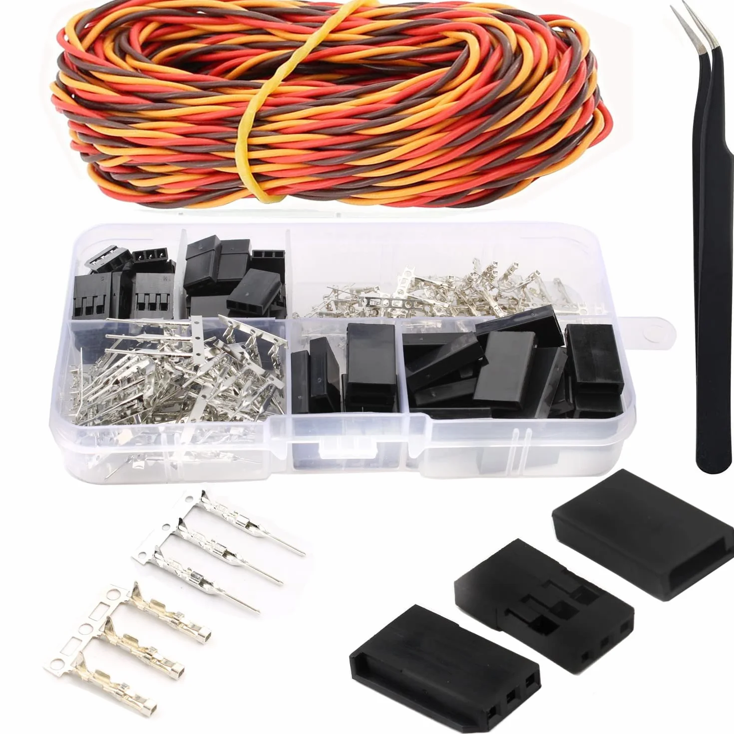 RUNCCI-YUN Lot de 30 connecteurs servo JR à 3 broches - Fiche RC mâle femelle - Fiche Dupont 2,54 mm - Câble servo torsadé 5 m (marron, jaune, rouge)
