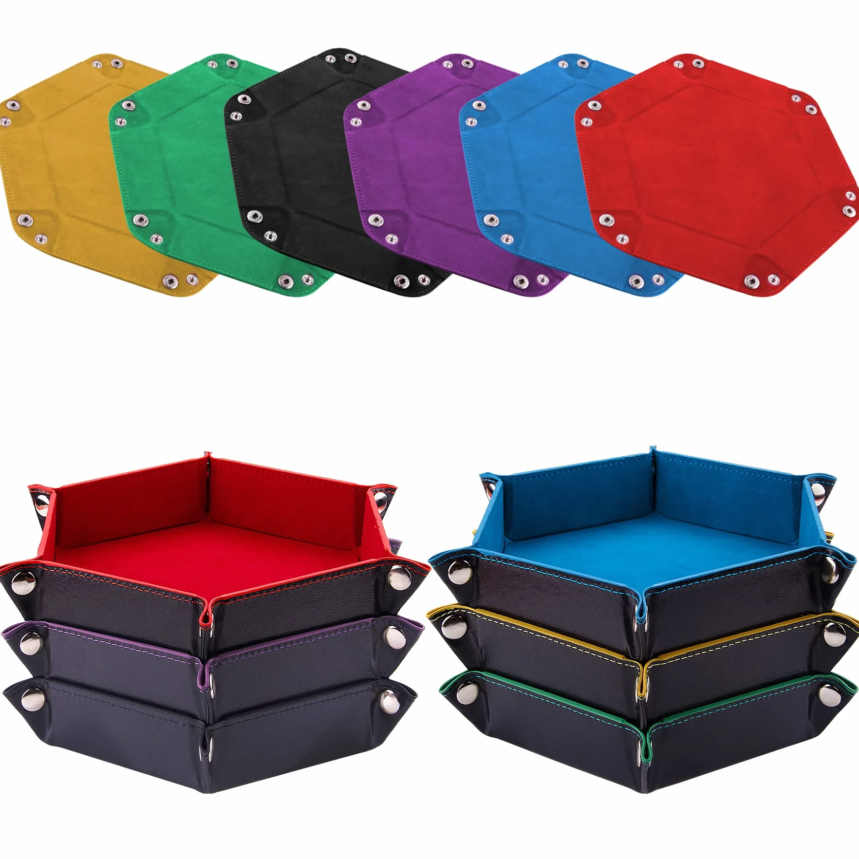 SIQUK 6 Pièces Piste de Dés Plateau de des Pliable Cuir et Velours Piste Dés Pliant pour DND RPG Jeux de Table (Rouge, Bleu, Violet, Noir, Vert, Jaune)