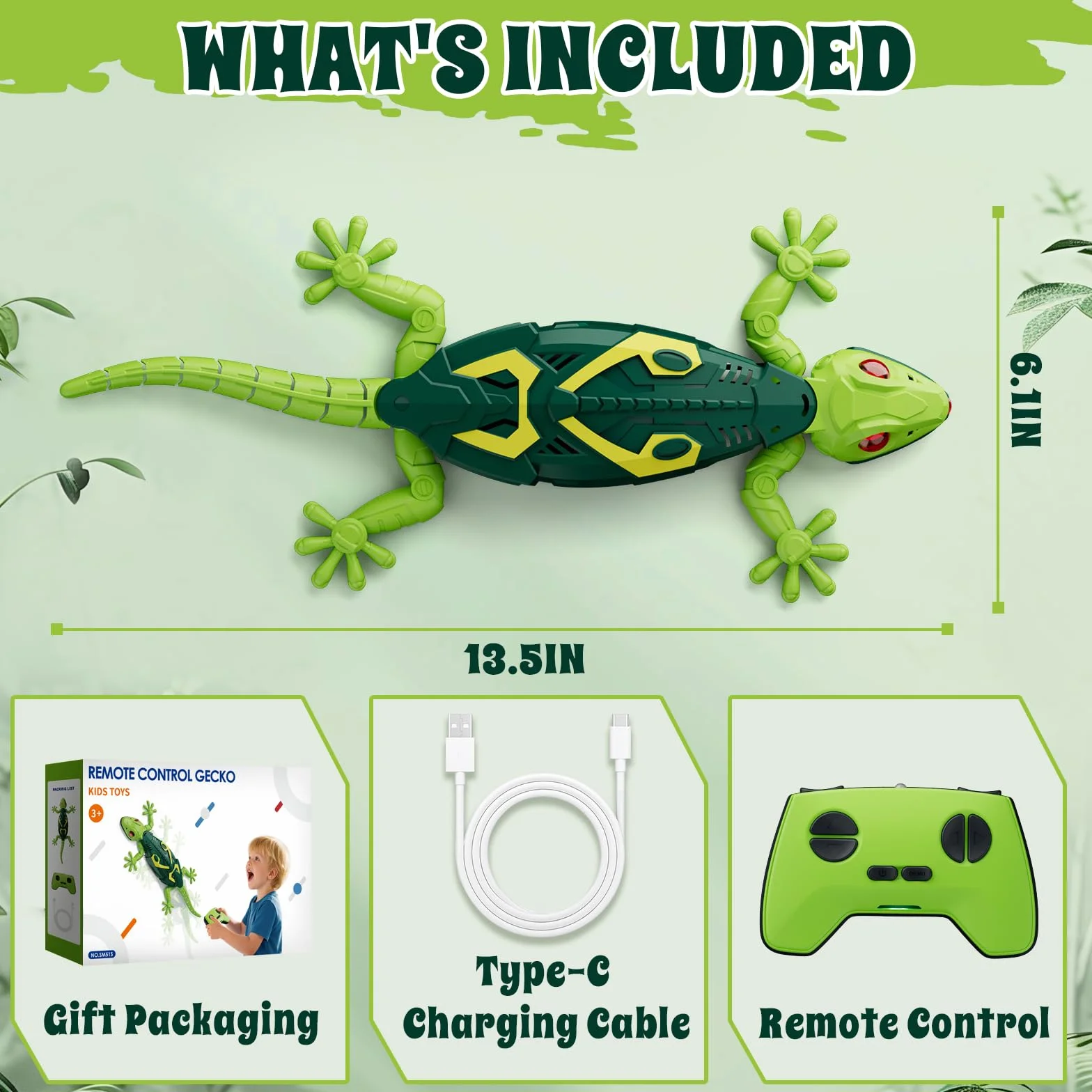 HYES Gecko Crawler Mural, Caméléon Crawling à distance, télécommande murale Gecko avec yeux lumineux, robot Lizard réaliste, jouet cadeau pour enfants, garçons, filles 3, 4, 5, 6, 7, 8