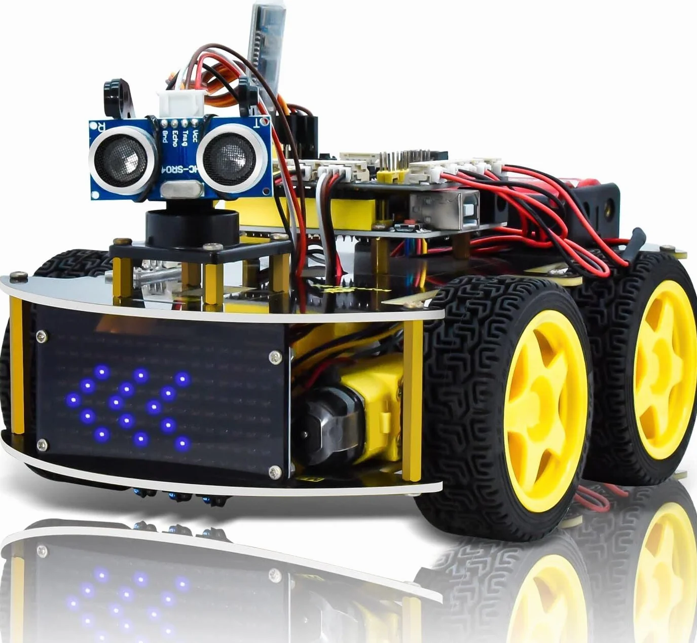 KEYESTUDIO 4WD Projet Robot Auto Car avec Module Follow Line, capteur à ultrasons, Module Bluetooth , Kit de Voiture Robot Intelligent pour Les passionnés de Programmation Arduino