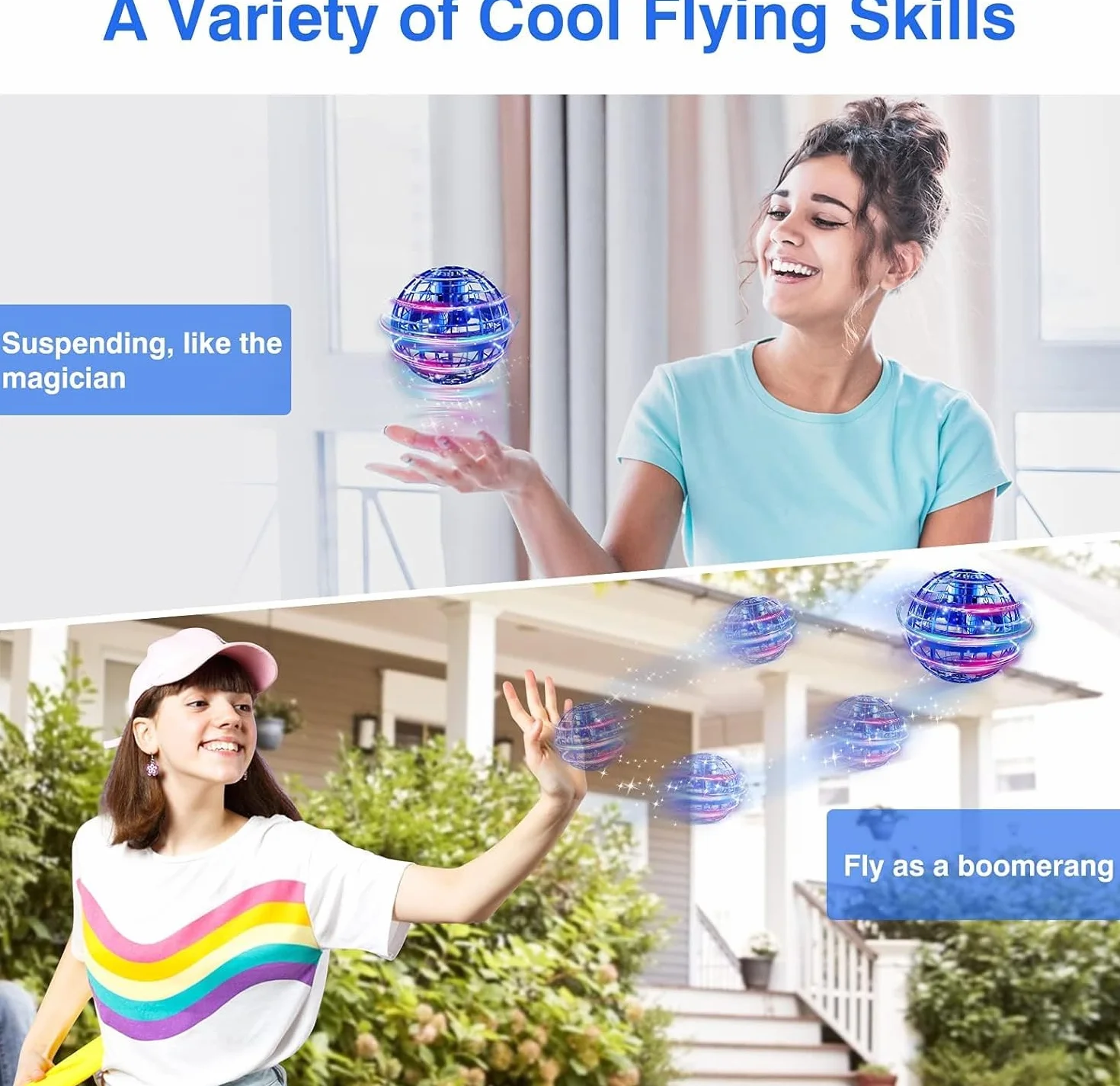 Hoofun Boule Volante, Flying Orb Ball, Fly UFO Boule Magique Spinner Boomerang Jouet extérieurs pour Garçon et Fille Enfant Cadeau pour Les 6 7 8 9 10 12 Ans(Bleu)