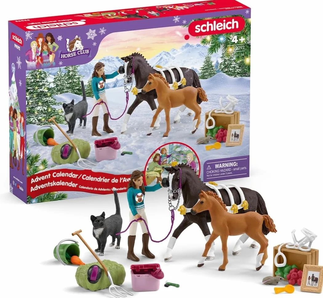 Schleich Horse Club | Calendrier de l’Avent Horse Club 2025 – 99092 | avec Figurine articulée Lisa, 2 Chevaux, Un Chat, Bride et de Nombreux Accessoires | idée Cadeau dès 5 Ans | 36 pièces