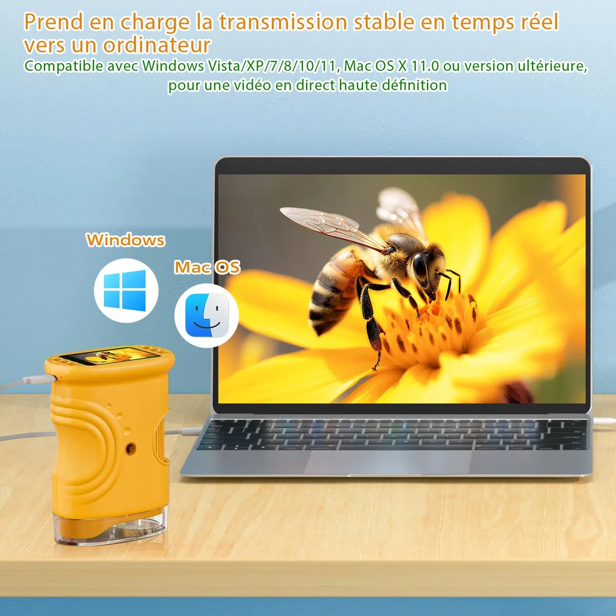 1000X Microscope Enfant, 4K Mini Microscope de Poche Portable, Temodu 2.0 Pouces Microscope Enfant, 8 Lumières LED, Sciences de 4 à 6 Ans et de 8 à 12 Ans