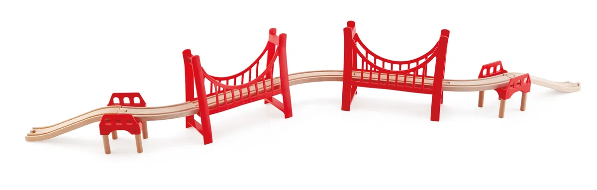 Jouet Hape Pont Double Rouge Suspendu pour Circuit Train Bois - Jouet pour Enfant de Plus de 3 Ans - Double Pont en Bois Compatible Avec Marques Traditionnelles de Jeu de Train en Bois pour Enfants