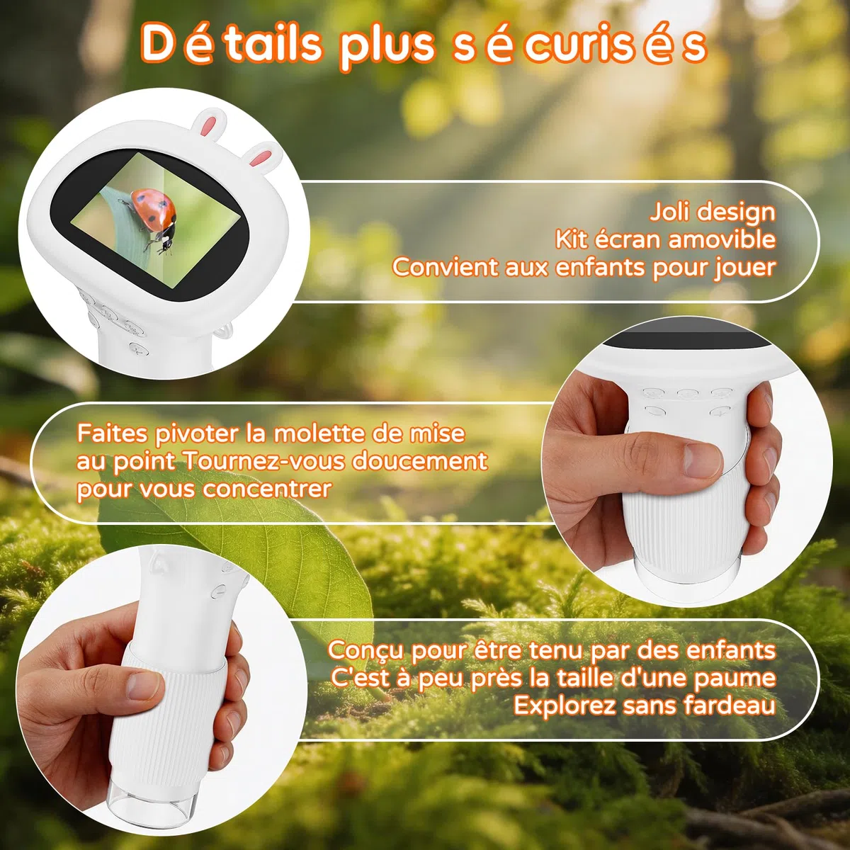 Microscope Enfant Portable Zoom 1000X - Mini Microscope Numérique Rechargeable, Microscop Poche avec Écran, 8 Lumières LED, Jouet Éducatif Scientifique pour Cadeau Noël Filles Garçons (Blanc)