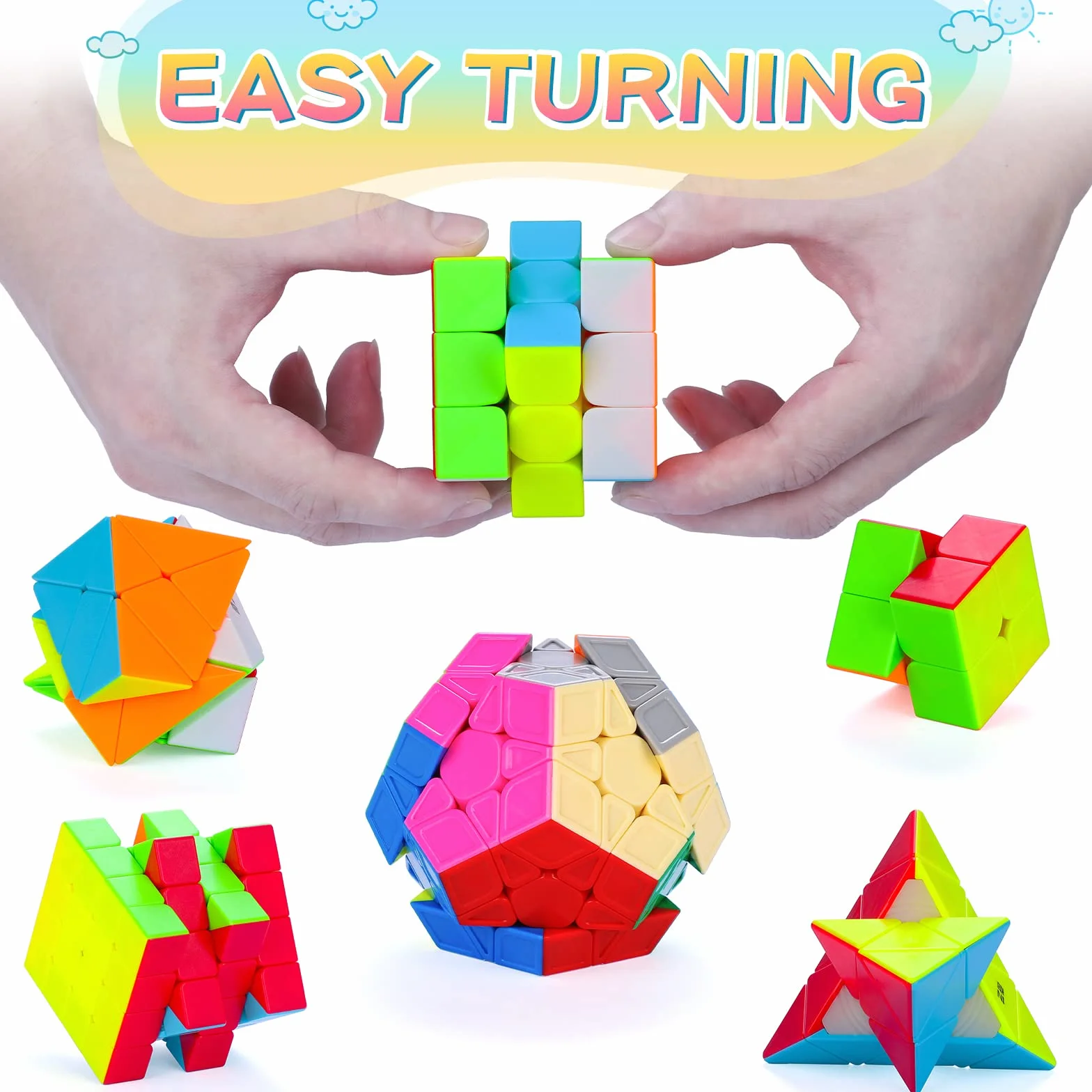 Coolzon Speed Magic Cube Ensemble, 6 Pack Cube Magique 2x2x2 3x3x3 4x4x4 Pyraminx Megaminx Skewb Cube Magique sans Autocollant en Douceur Jouet pour Enfants et Adultes, Noël, Anniversaire