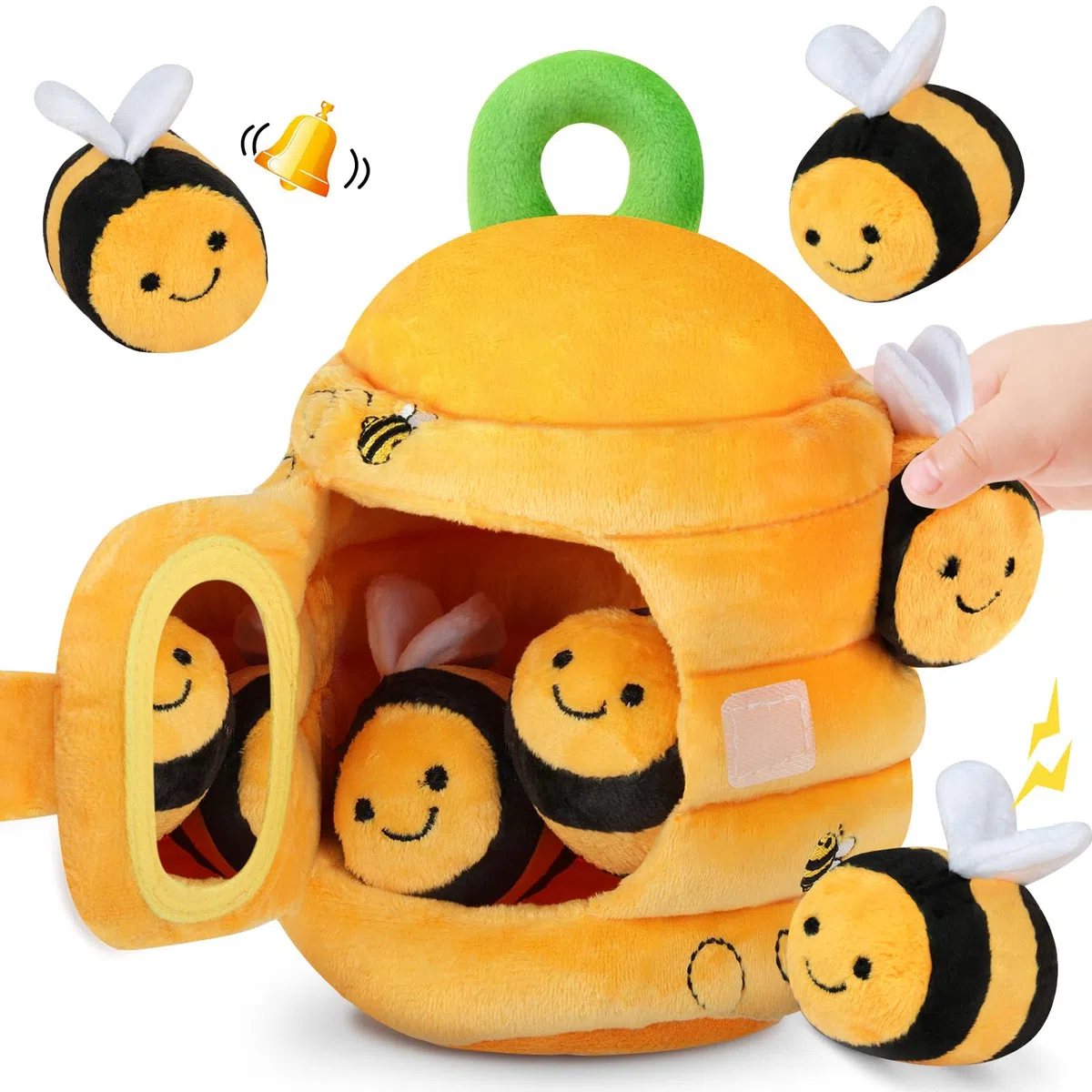 Vicloon Jouet en Peluche Bebe de 0 à 3 Ans, Ruche en Peluche avec 5 Abeilles, Jeux Montessori avec Hochets, Miroirs, Jouets Sensoriel Interactifs pour Enfant Garçon Fille