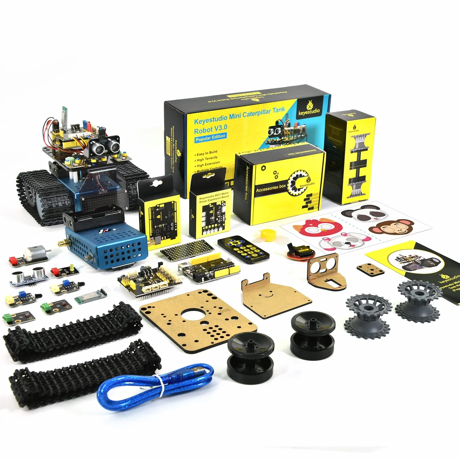 KEYESTUDIO Smart Robot Tank Car Kit Compatible avec Arduino IDE Kit de Construction électronique avec microcontrôleur, Module Bluetooth, Robot de Voiture Jouet pour Enfants