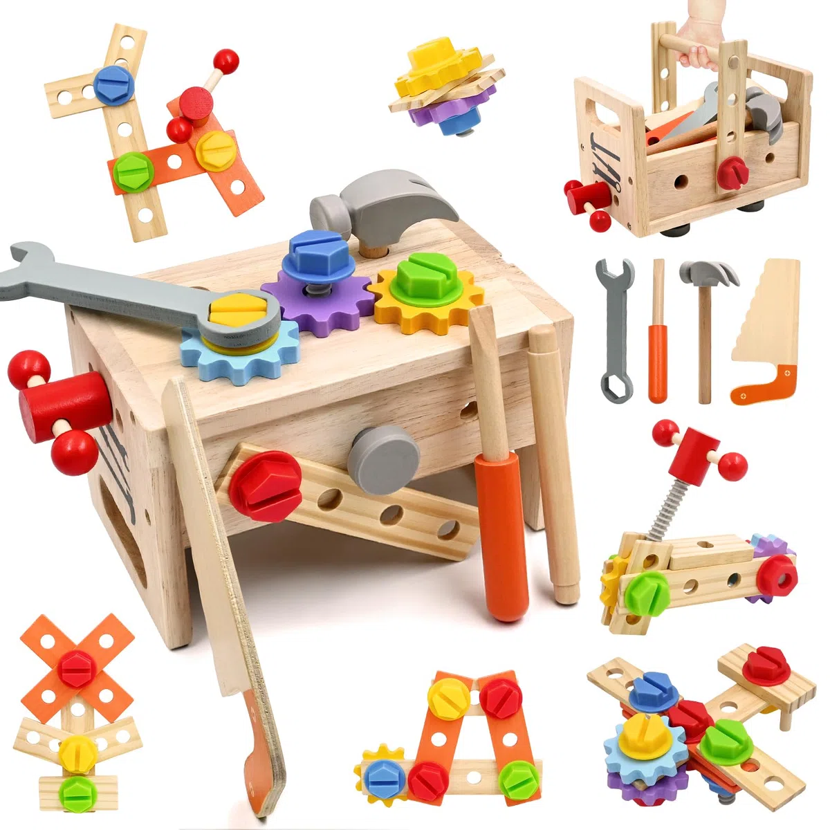 Jouet en Bois Outil pour Enfant 3 Ans, DIY 29 Pièces Jeux en Bois pour Enfants Avec Boîte à Outils, Montessori Educatifs Parcours Motricité Bébé Jouets, Cadeau Enfant Garcon Fille 4 5 6 7 Ans