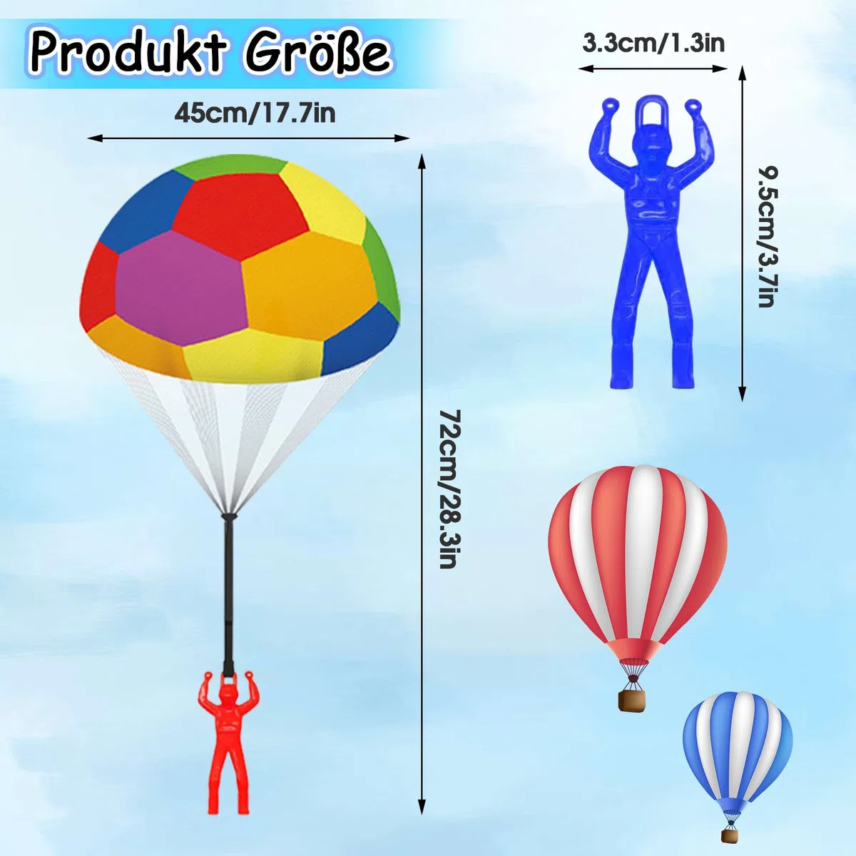 Lot de 10 jouets parachutistes colorés pour enfants - Jouet de football coloré - Jouet d'extérieur - Jeux de plein air pour enfants - Cadeau d'anniversaire d'enfant