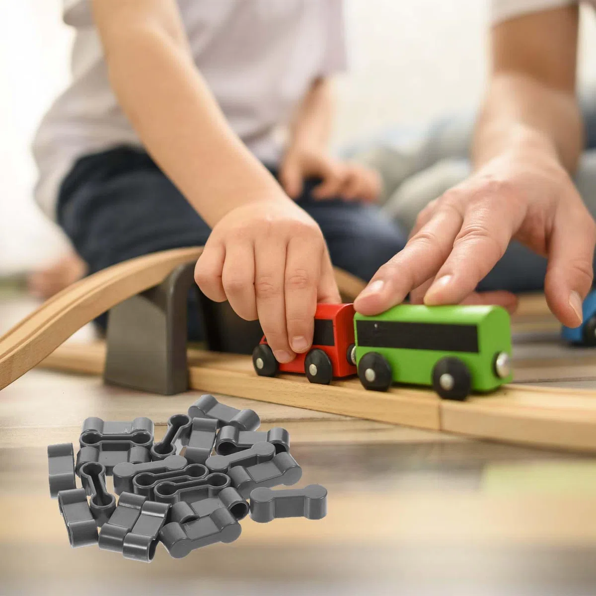 Lot de 20 adaptateurs de rail en bois, rallonge durable, adaptateur de rail en bois, robustesse, adaptateur de raccordement de voie en bois, convient pour les chemins de fer jouets (3,5 x 0,8 x 0,6